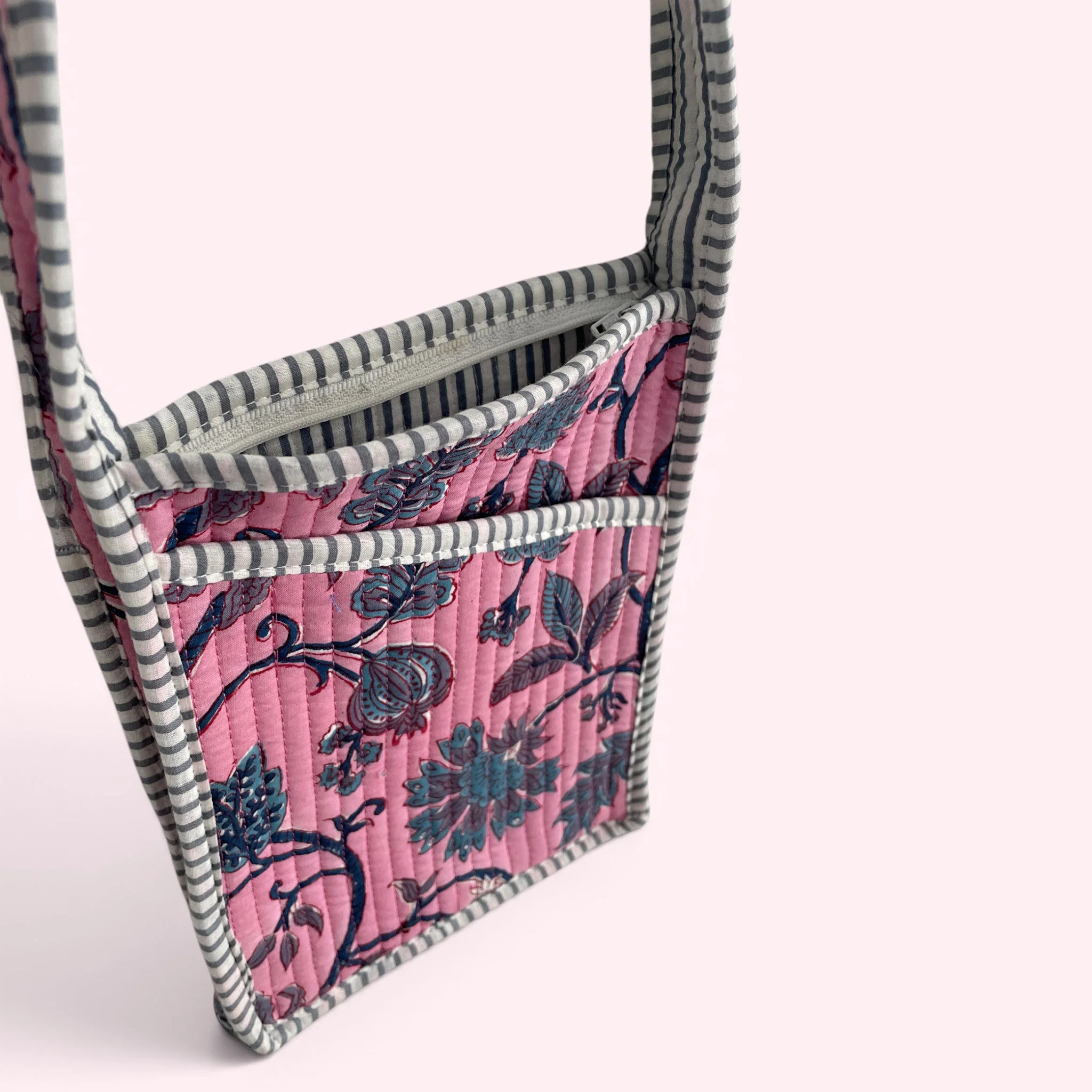 Mini Cross Body Bag - Pink Block Print Floral - Image 4