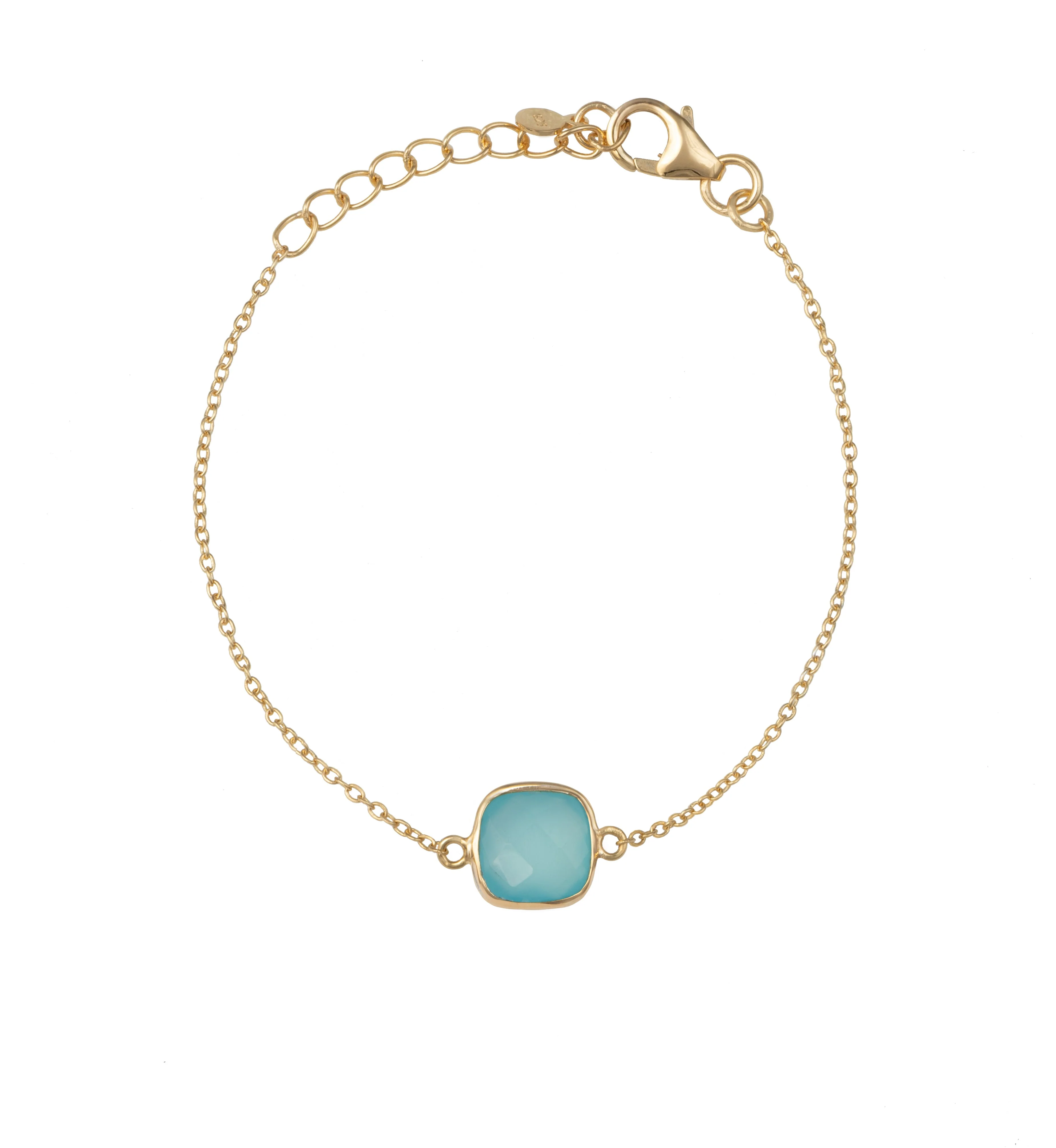 Minimal Adjustable Bracelet in 3 micron 18k Gold Plated Sterling Silver with a Squared Shaped Aqua Chalcedony Gemstone - Image 2