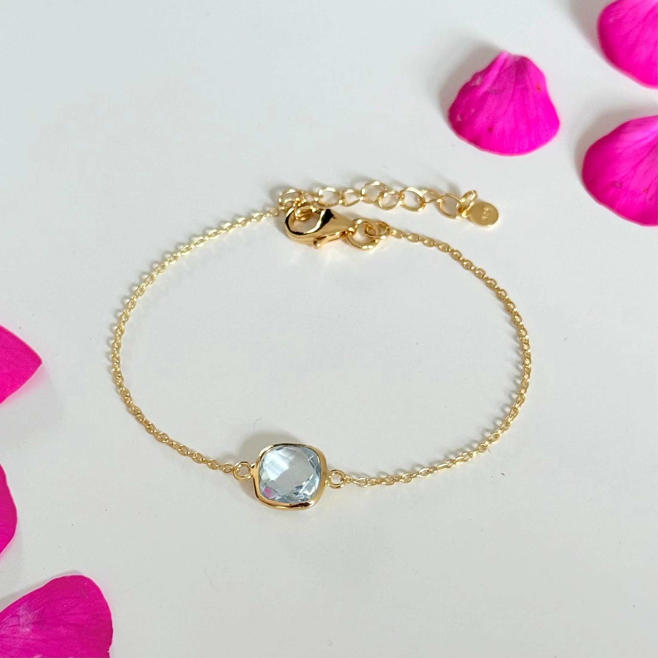 Minimal Adjustable Bracelet in 3 micron 18k Gold Plated Sterling Silver with a Squared Shaped Blue Topaz Gemstone - Image 3