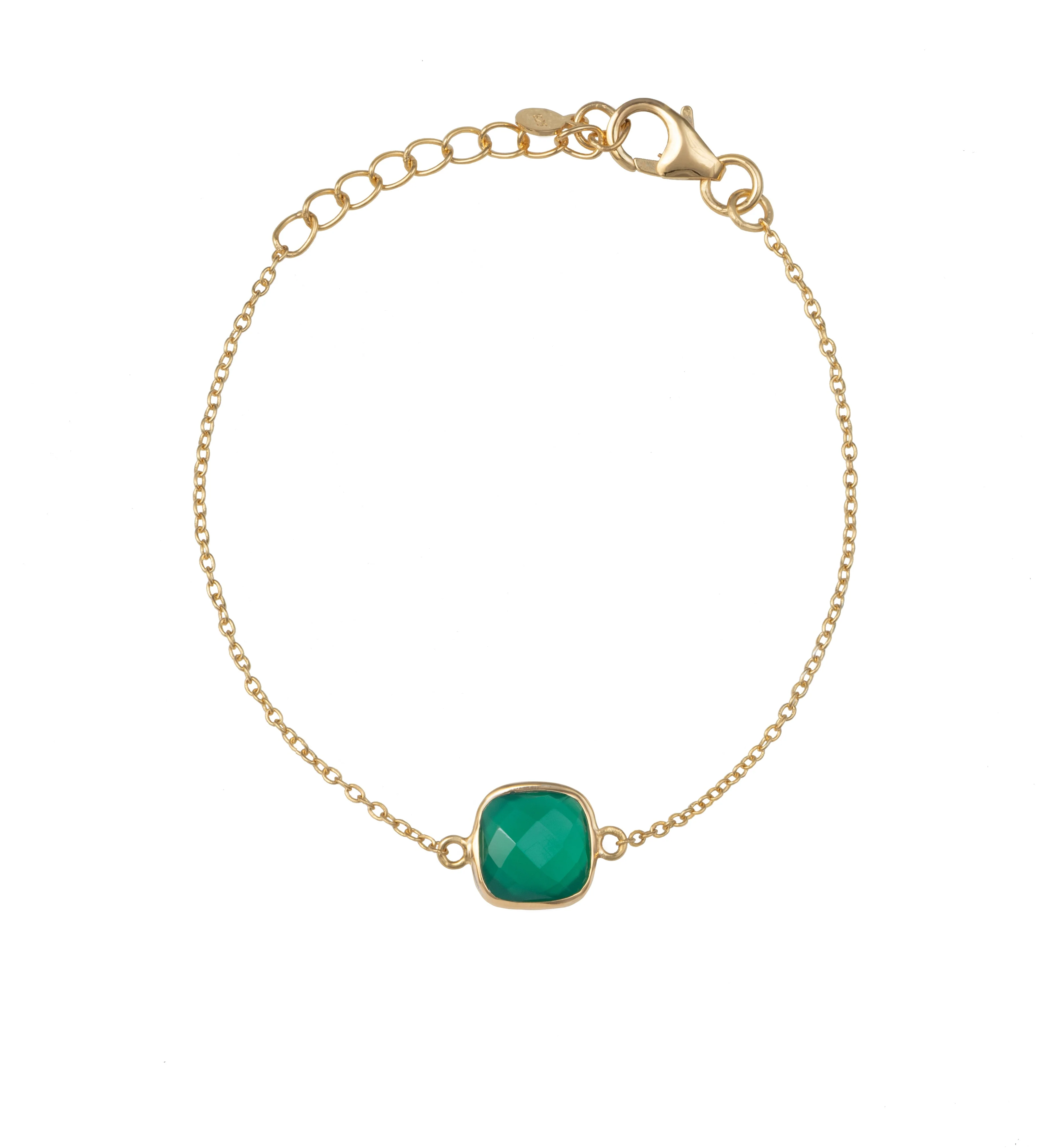 Minimal Adjustable Bracelet in 3 micron 18k Gold Plated Sterling Silver with a Squared Shaped Green Onyx Gemstone - Image 2