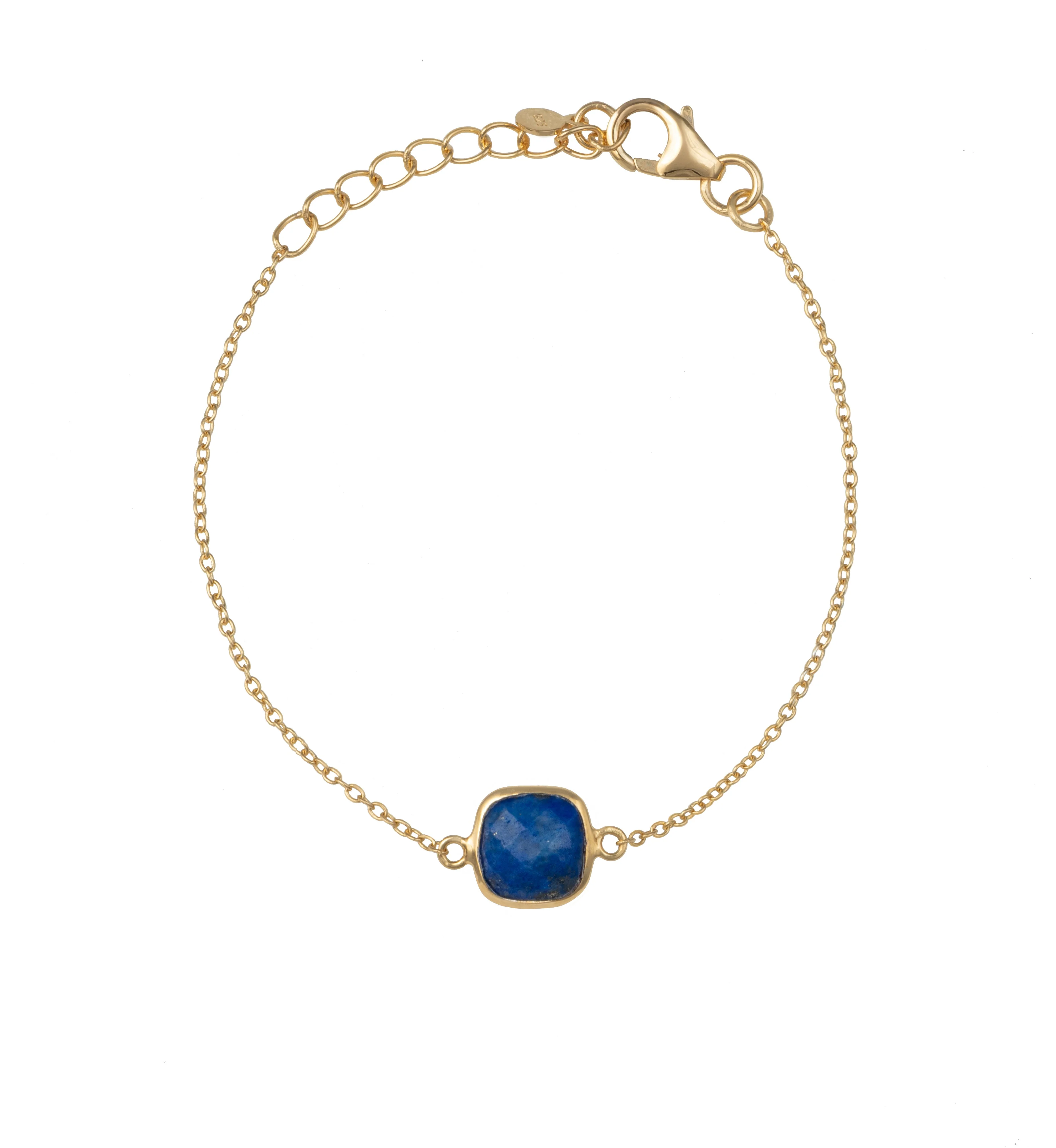 Minimal Adjustable Bracelet in 3 micron 18k Gold Plated Sterling Silver with a Squared Shaped Lapis Lazuli Gemstone - Image 2
