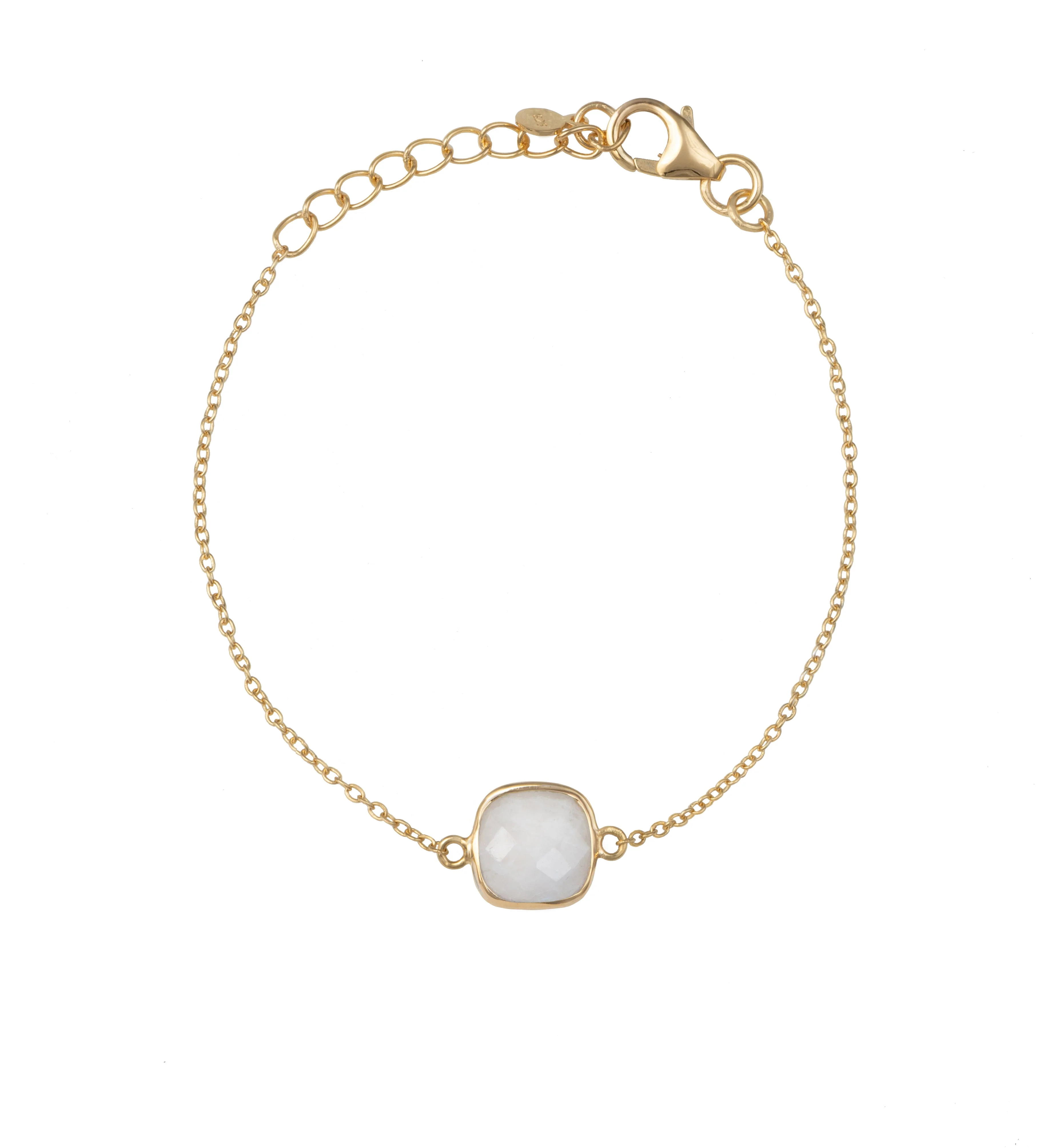 Minimal Adjustable Bracelet in 3 micron 18k Gold Plated Sterling Silver with a Squared Shaped Moonstone Gemstone - Image 2