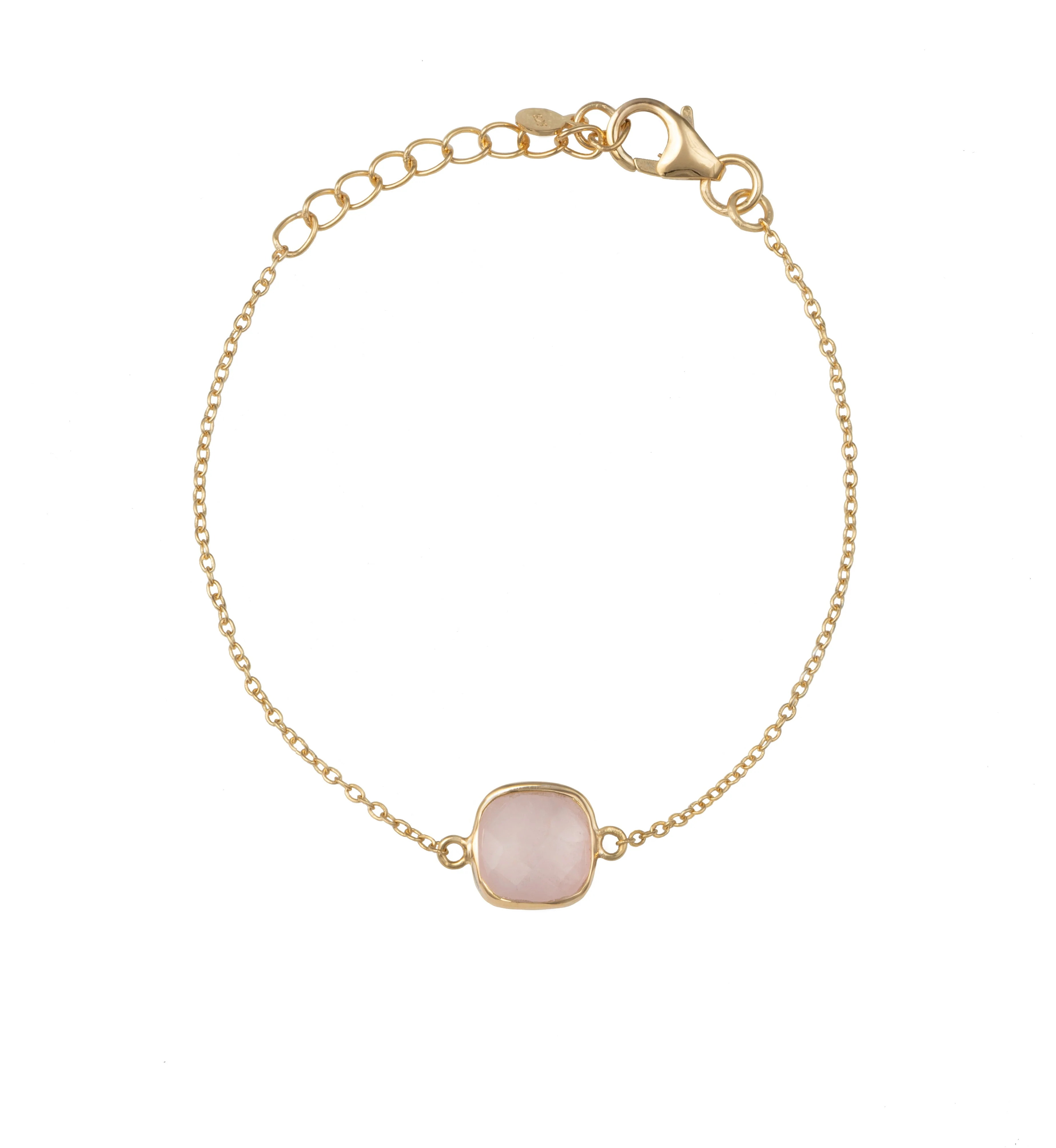 Minimal Adjustable Bracelet in 3 micron 18k Gold Plated Sterling Silver with a Squared Shaped Rose Quartz Gemstone - Image 2