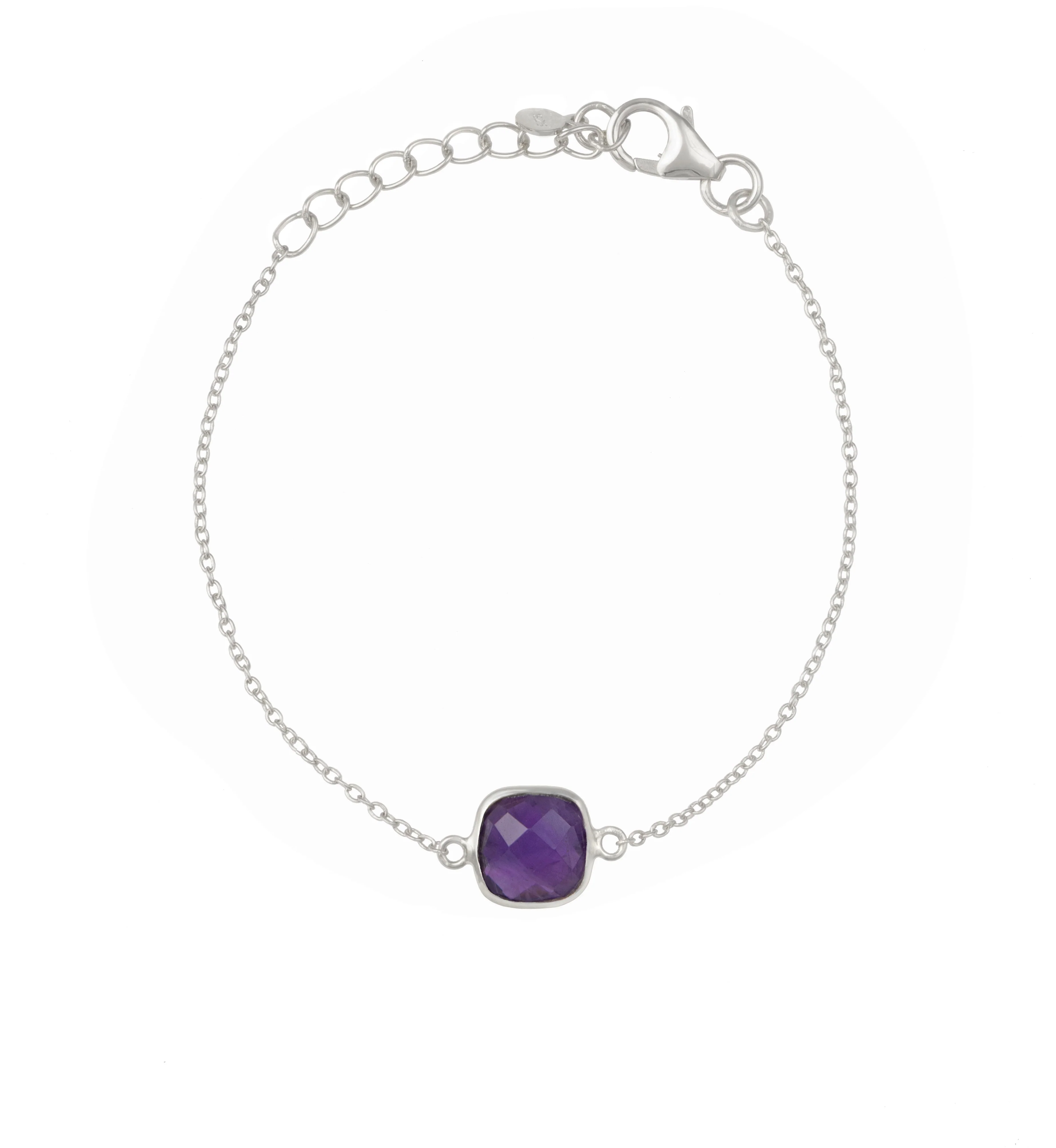 Minimal Adjustable Bracelet in Sterling Silver with a Square-Shaped Amethyst Gemstone - Image 2