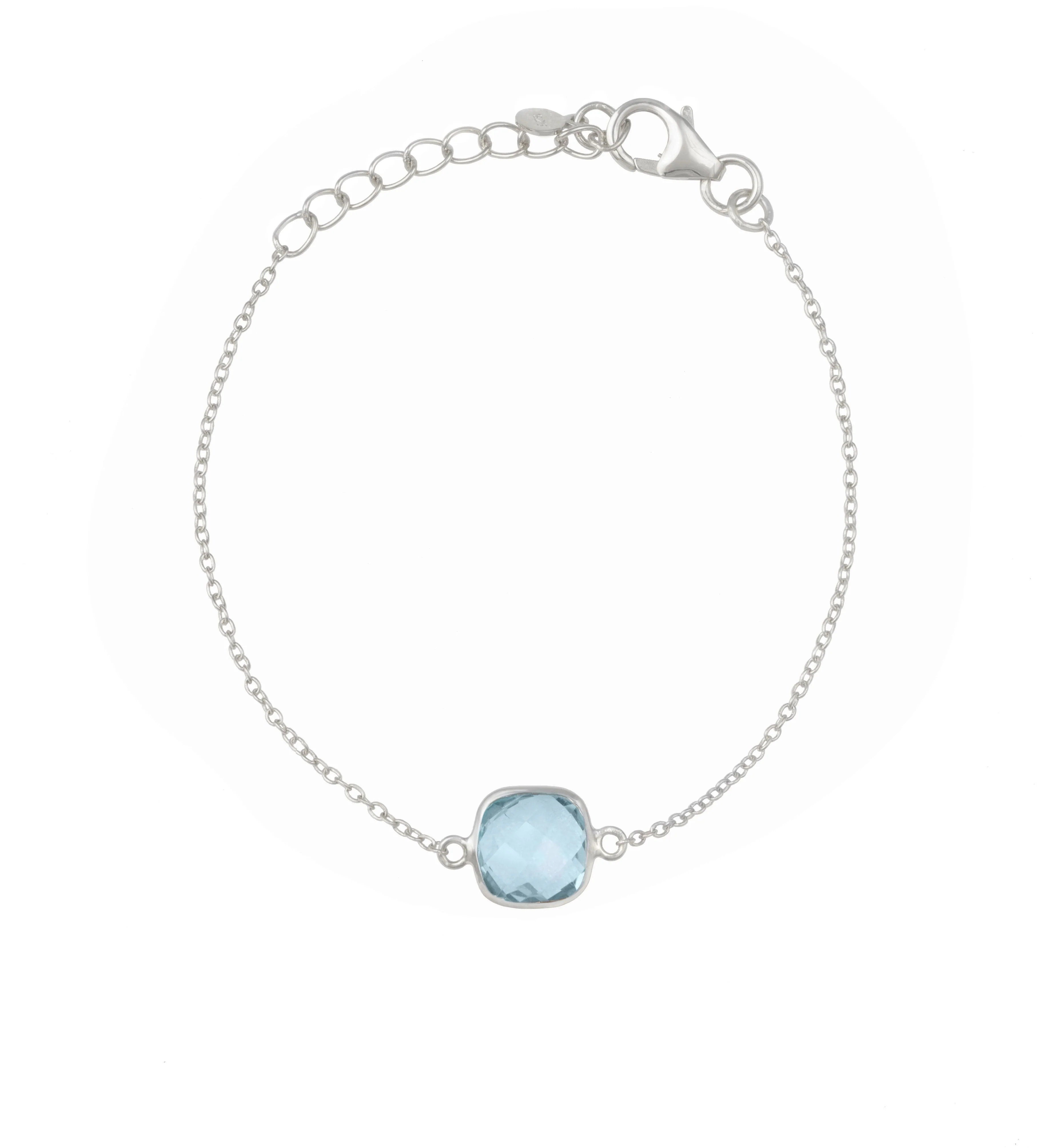 Minimal Adjustable Bracelet in Sterling Silver with a Square-Shaped Blue Topaz Gemstone - Image 2