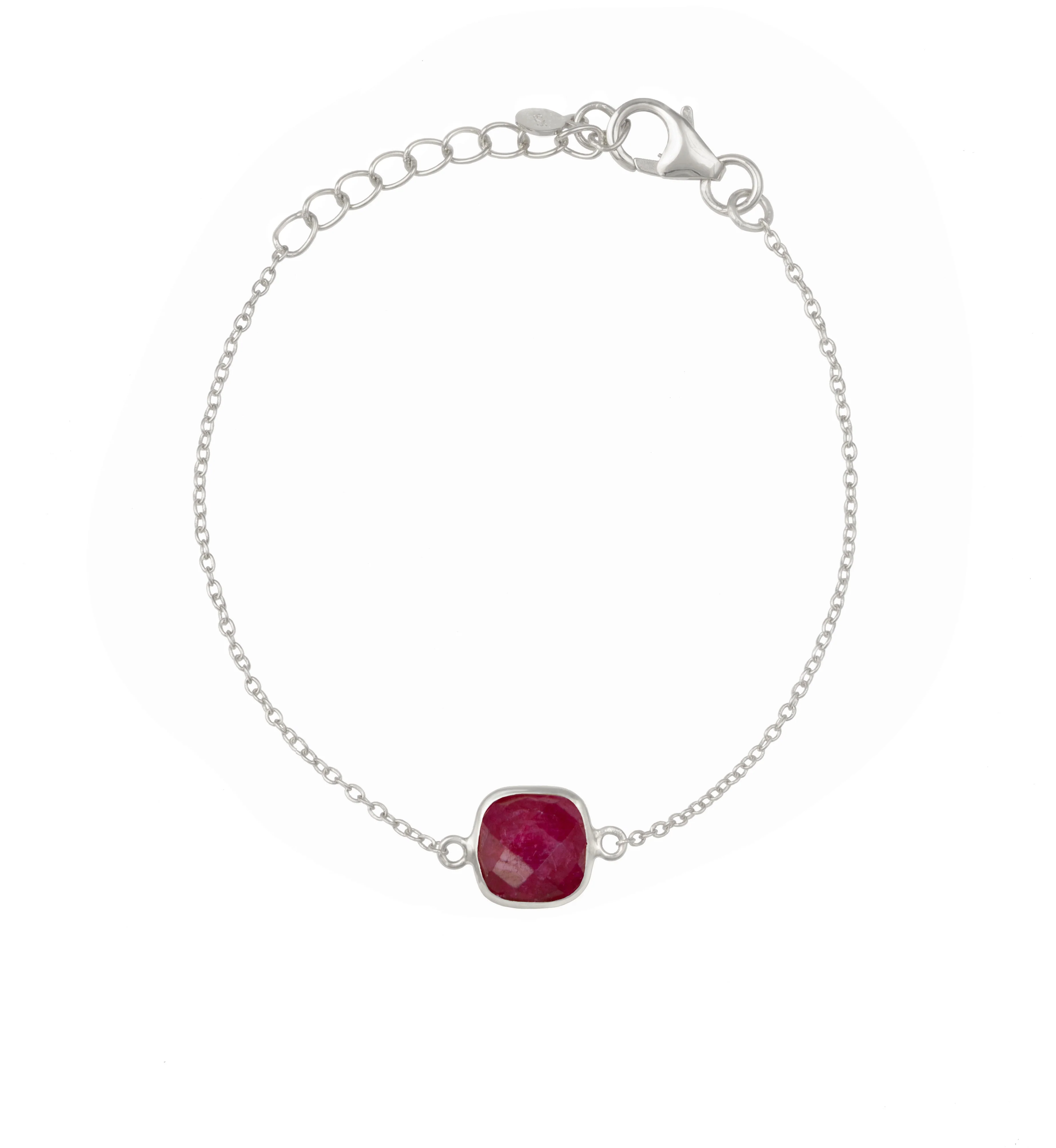 Minimal Adjustable Bracelet in Sterling Silver with a Square-Shaped Ruby Quartz Gemstone - Image 2