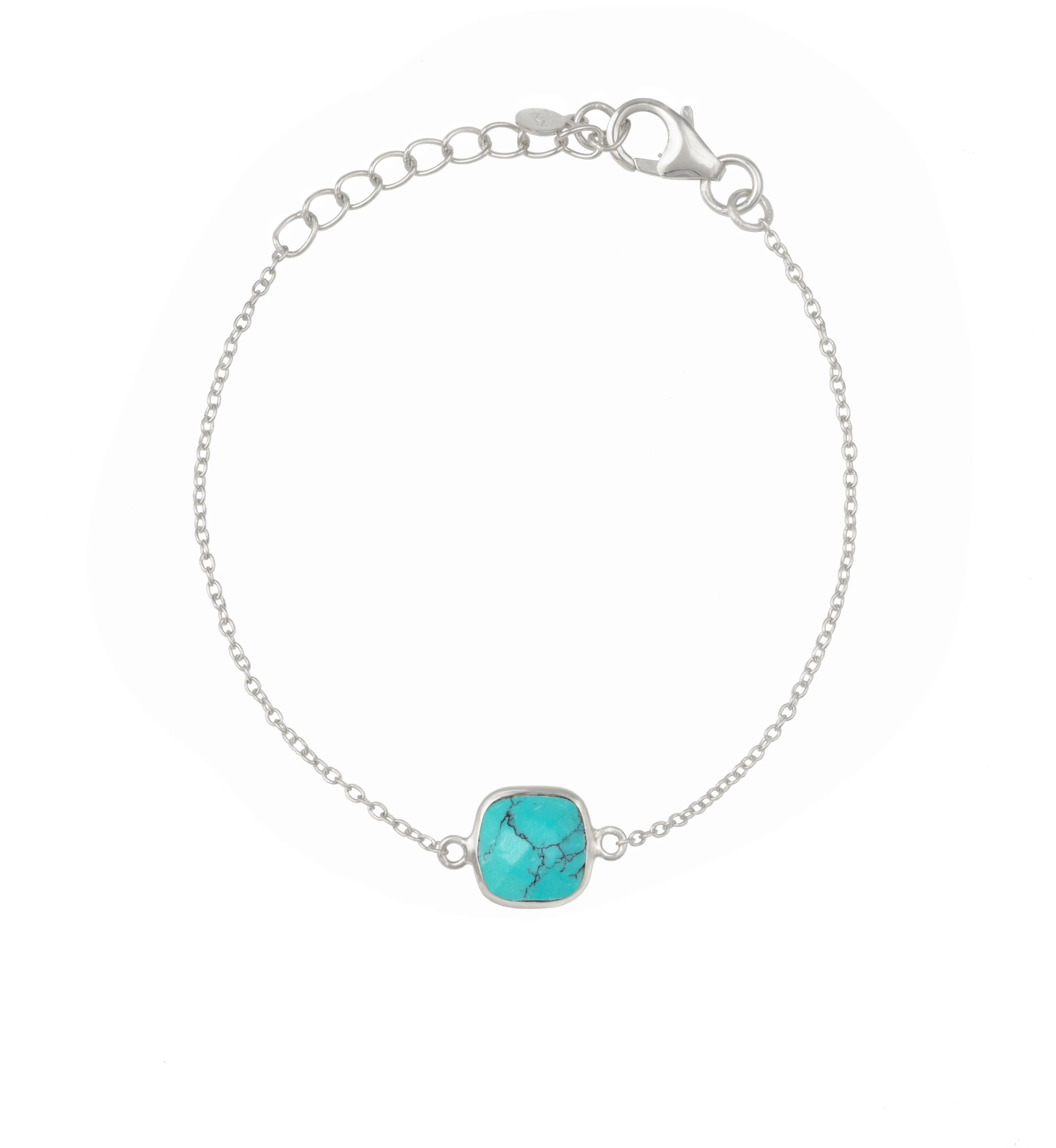 Minimal Adjustable Bracelet in Sterling Silver with a Square-Shaped Turquoise Gemstone - Image 2