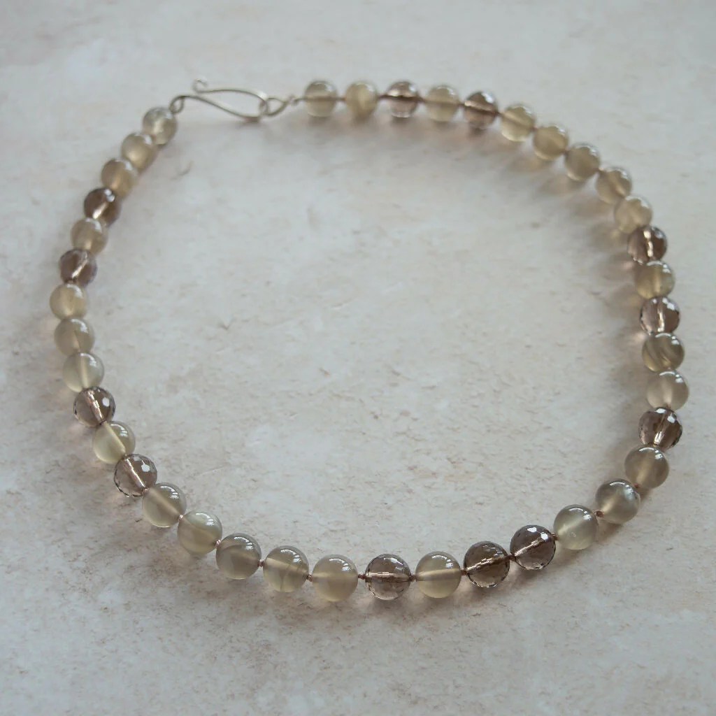 Moonstone,Smokey Quartz and Sterling Silver Gemstone Necklace - Image 4