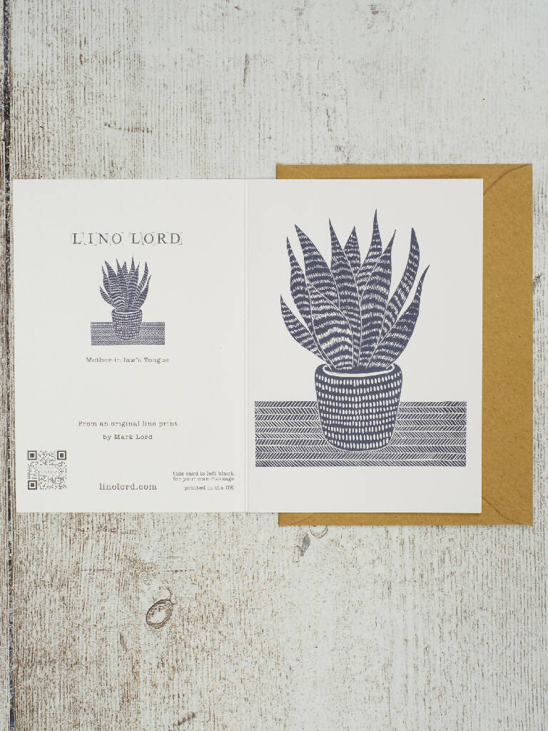 Mother in Laws Tongue A6 Lino Print Greeting Card - Image 2