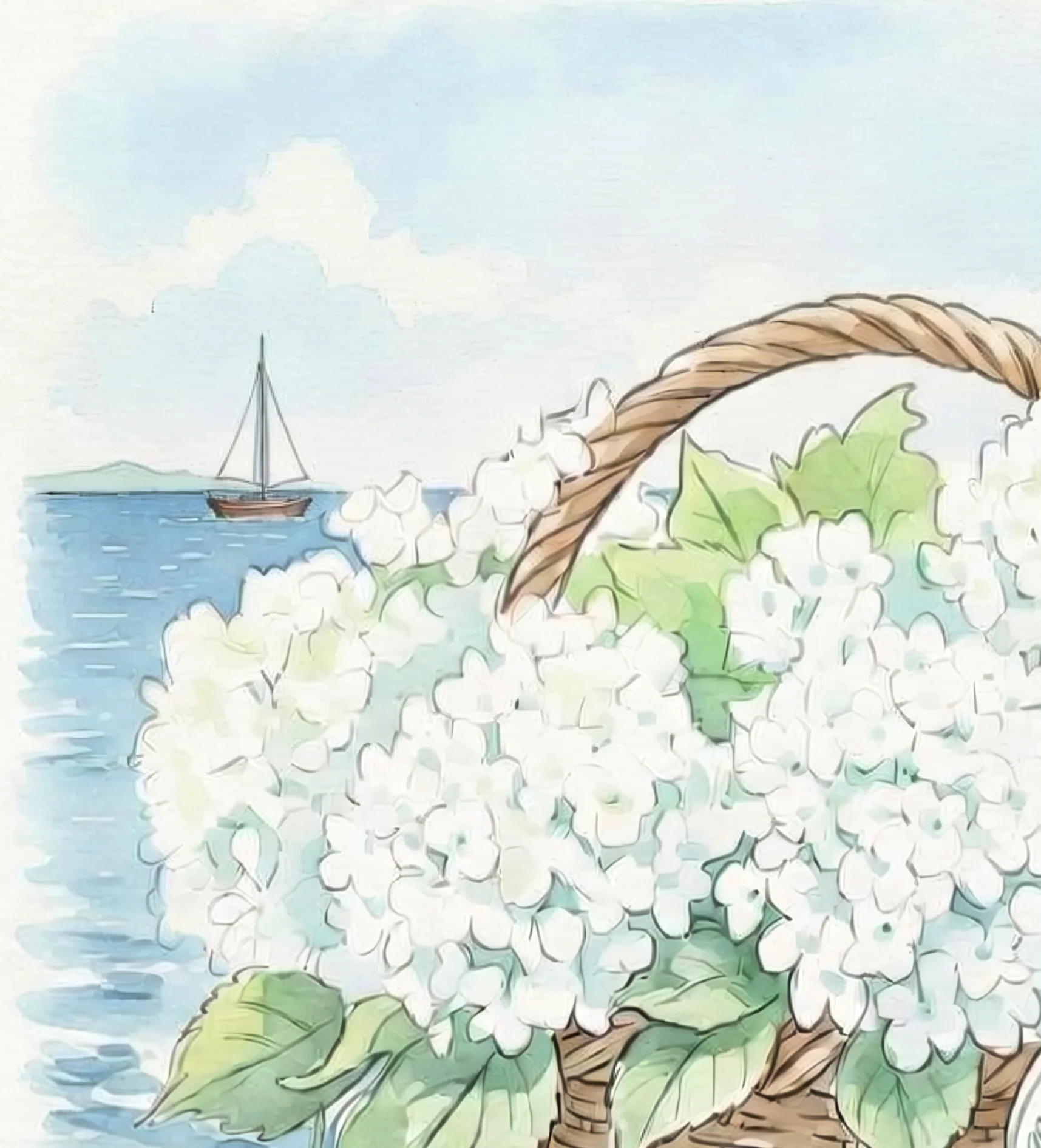 Nantucket Basket Watercolor Print Hydrangea Artwork Mini Brass Frame Coastal Wall Art - Image 8