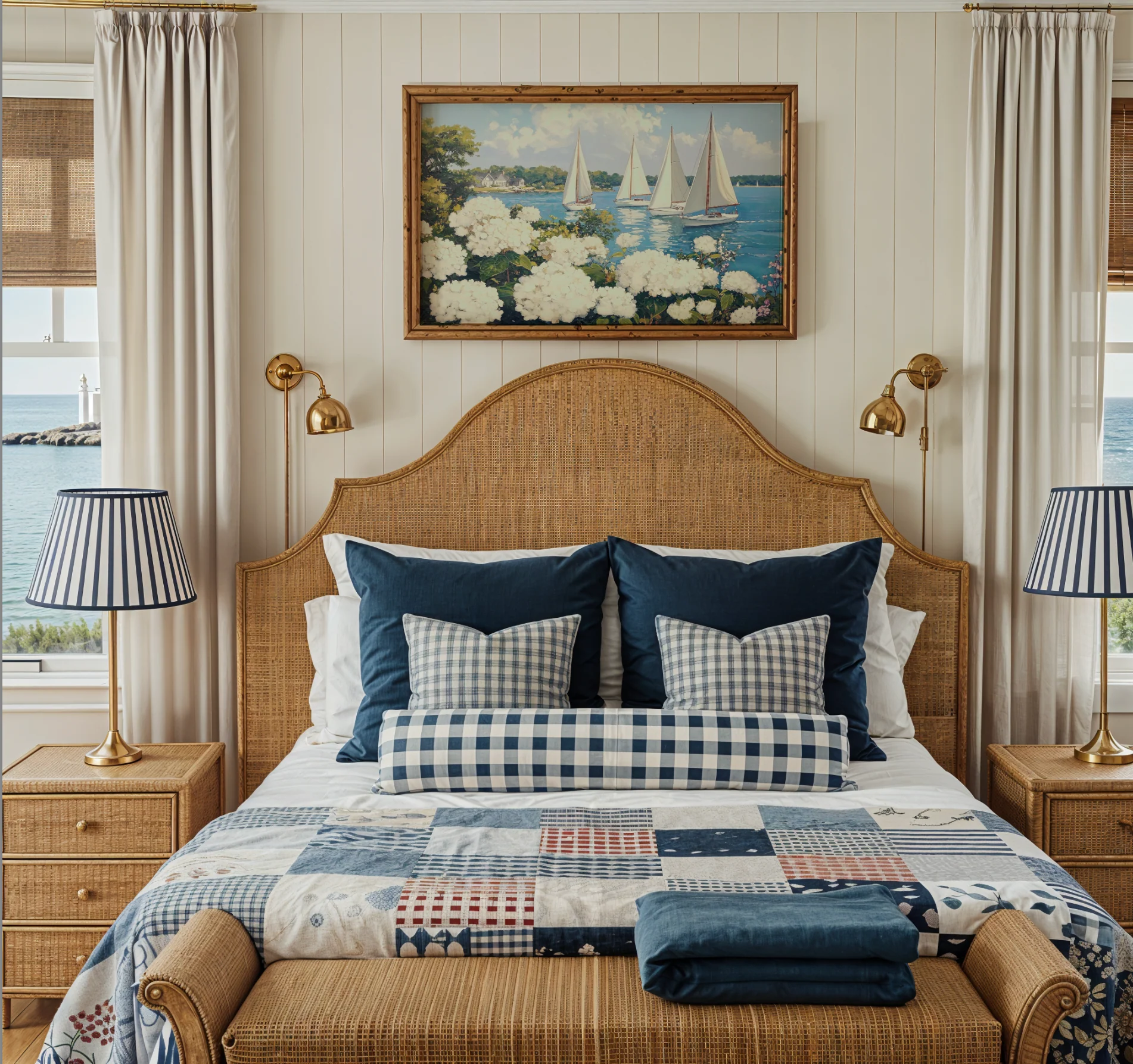 Nantucket Harbor Sailboat Art White Hydrangea Coastal Wall Art Nantucket Harbor Artwork - Image 4