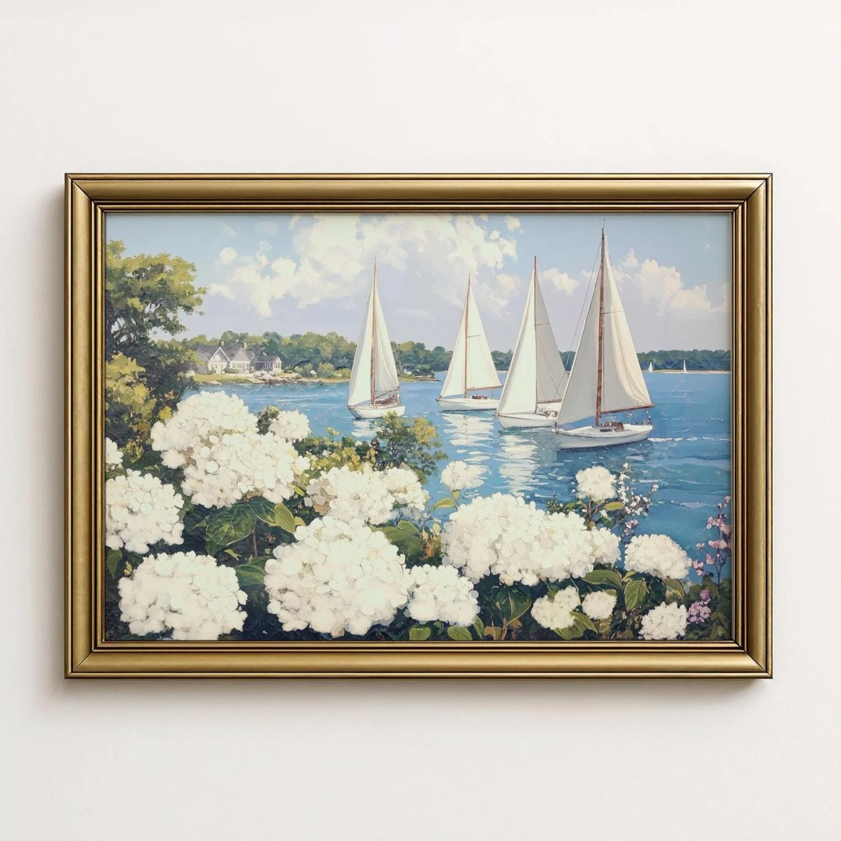 Nantucket Harbor Sailboat Art White Hydrangea Coastal Wall Art Nantucket Harbor Artwork - Image 7