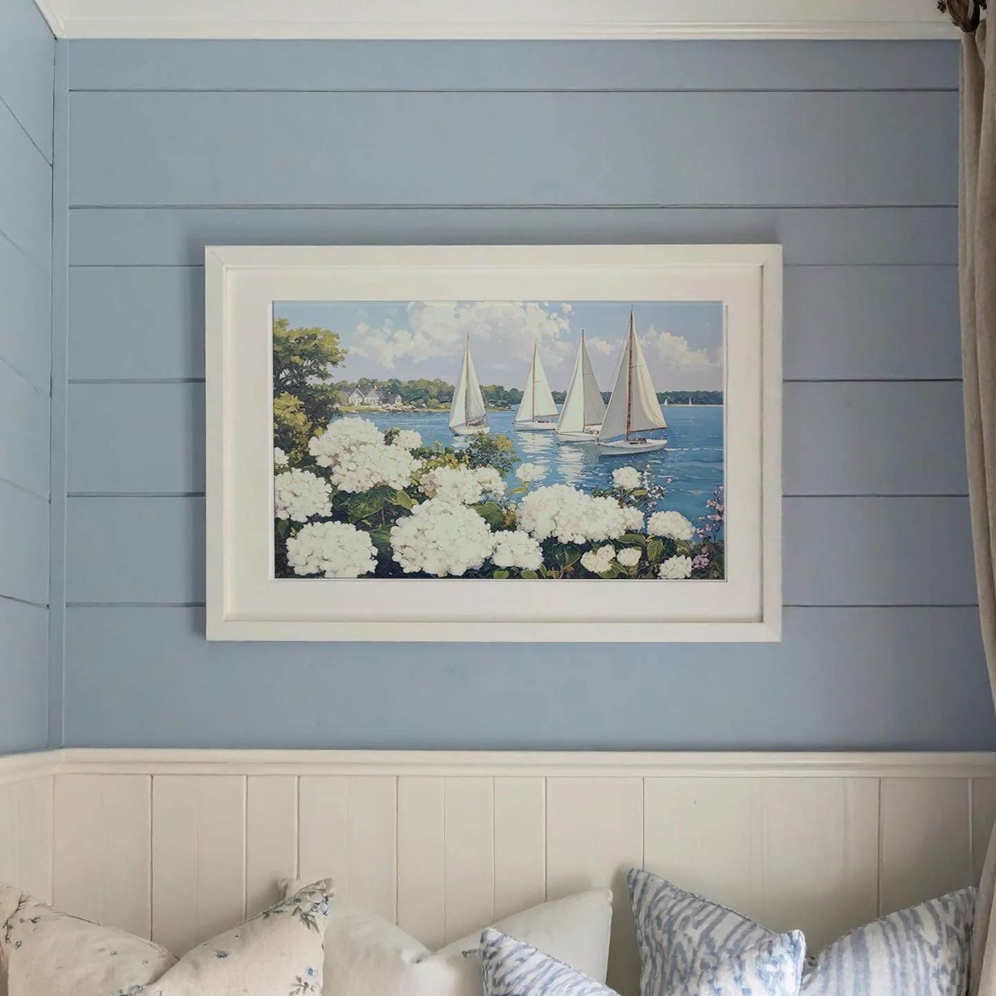 Nantucket Harbor Sailboat Art White Hydrangea Coastal Wall Art Nantucket Harbor Artwork - Image 8