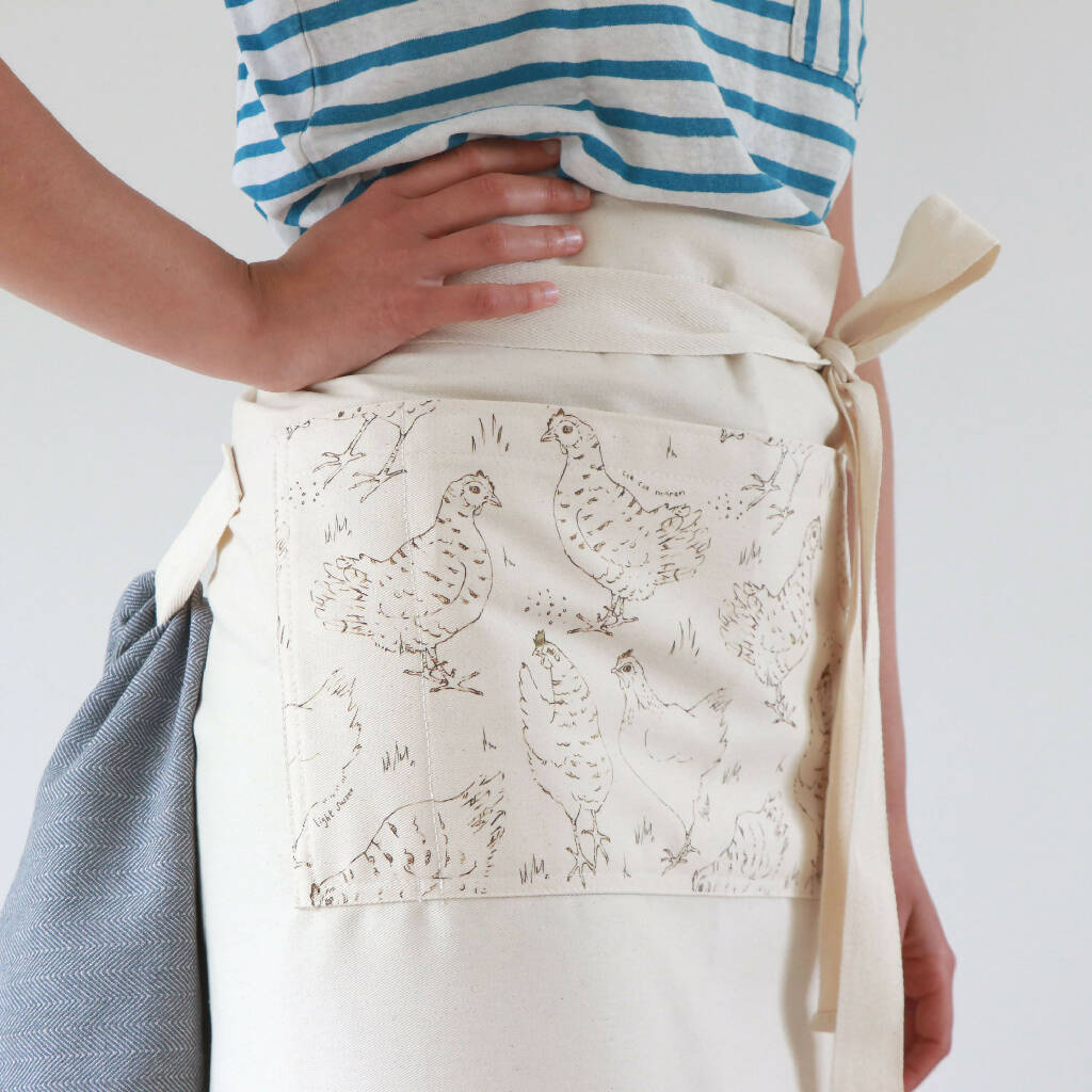 Natural Organic Half Wrap Around Pocket Hen Apron - Image 5