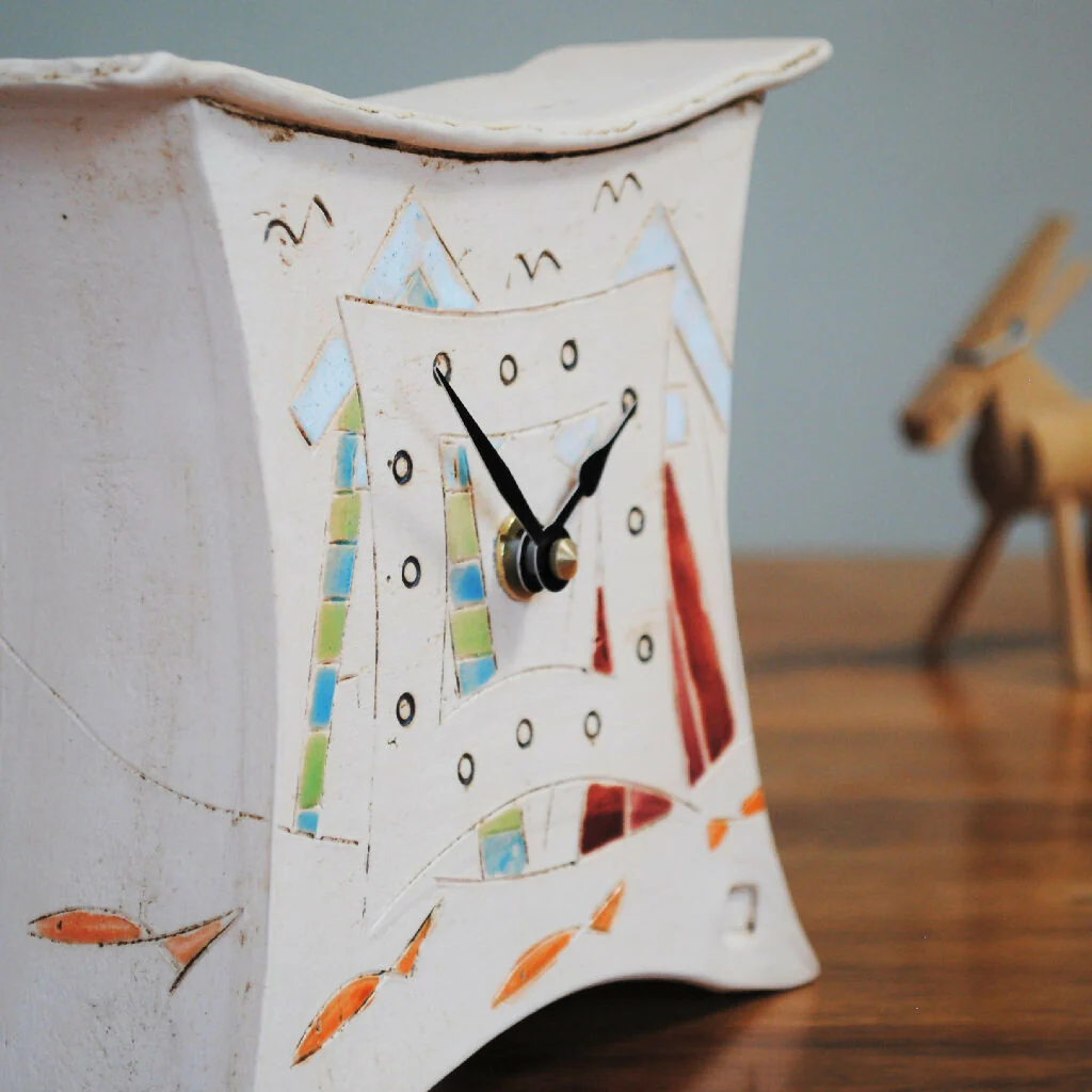 Nautical Ceramic Clock With Beach Huts and Fish - Image 2