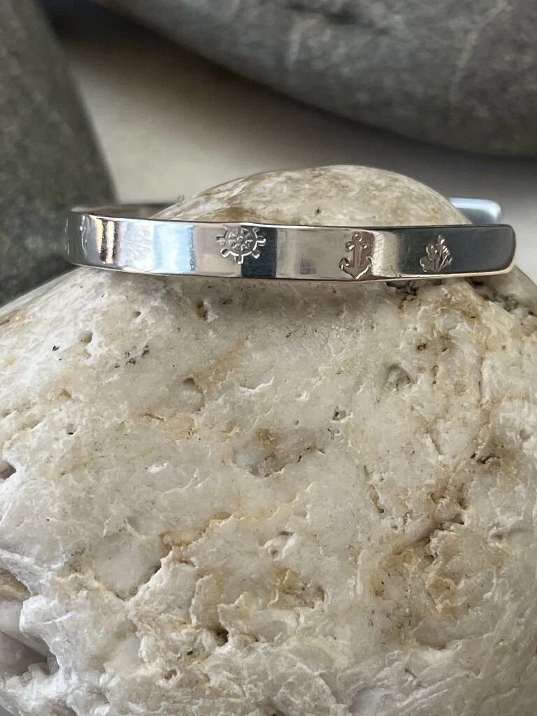 Nautical hand stamped silver bracelet - Image 2