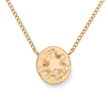 Necklace in 9k Yellow Gold with Big Disc and Diamonds - Image 2