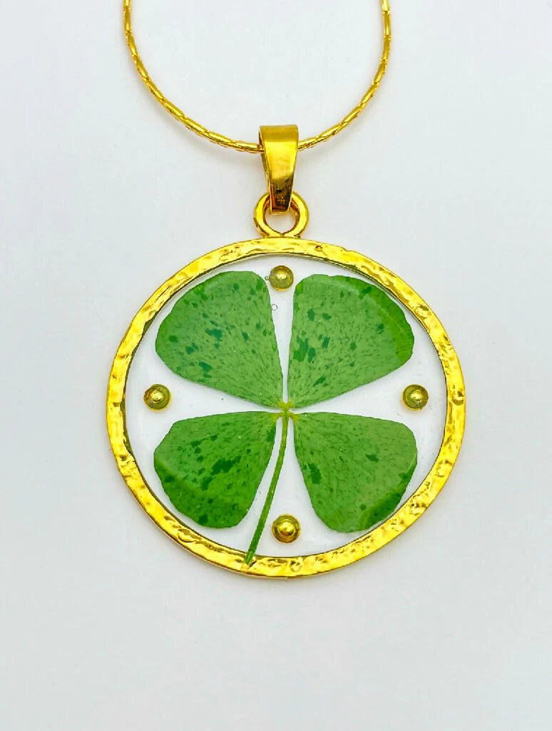 Necklace with good luck four-leaf clover