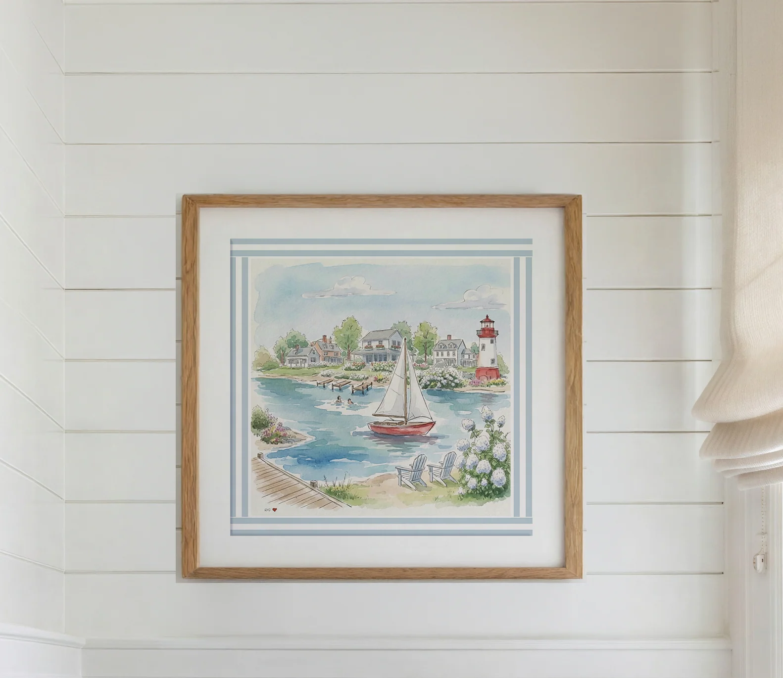 New England Art Print Coastal Watercolor Mini Brass Hanging Frame Wall Decor - Image 10