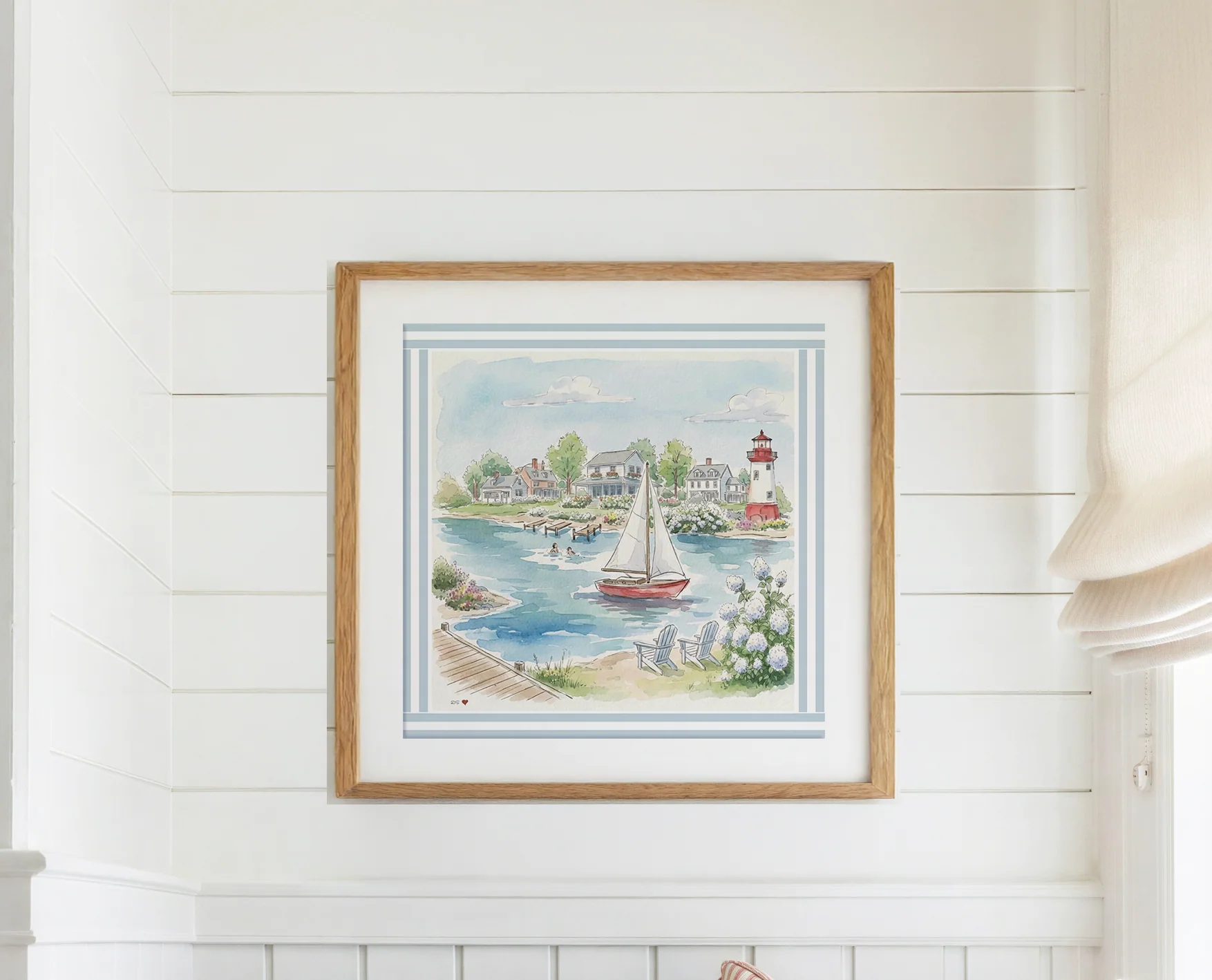 New England Art Print Coastal Watercolor Mini Brass Hanging Frame Wall Decor - Image 4