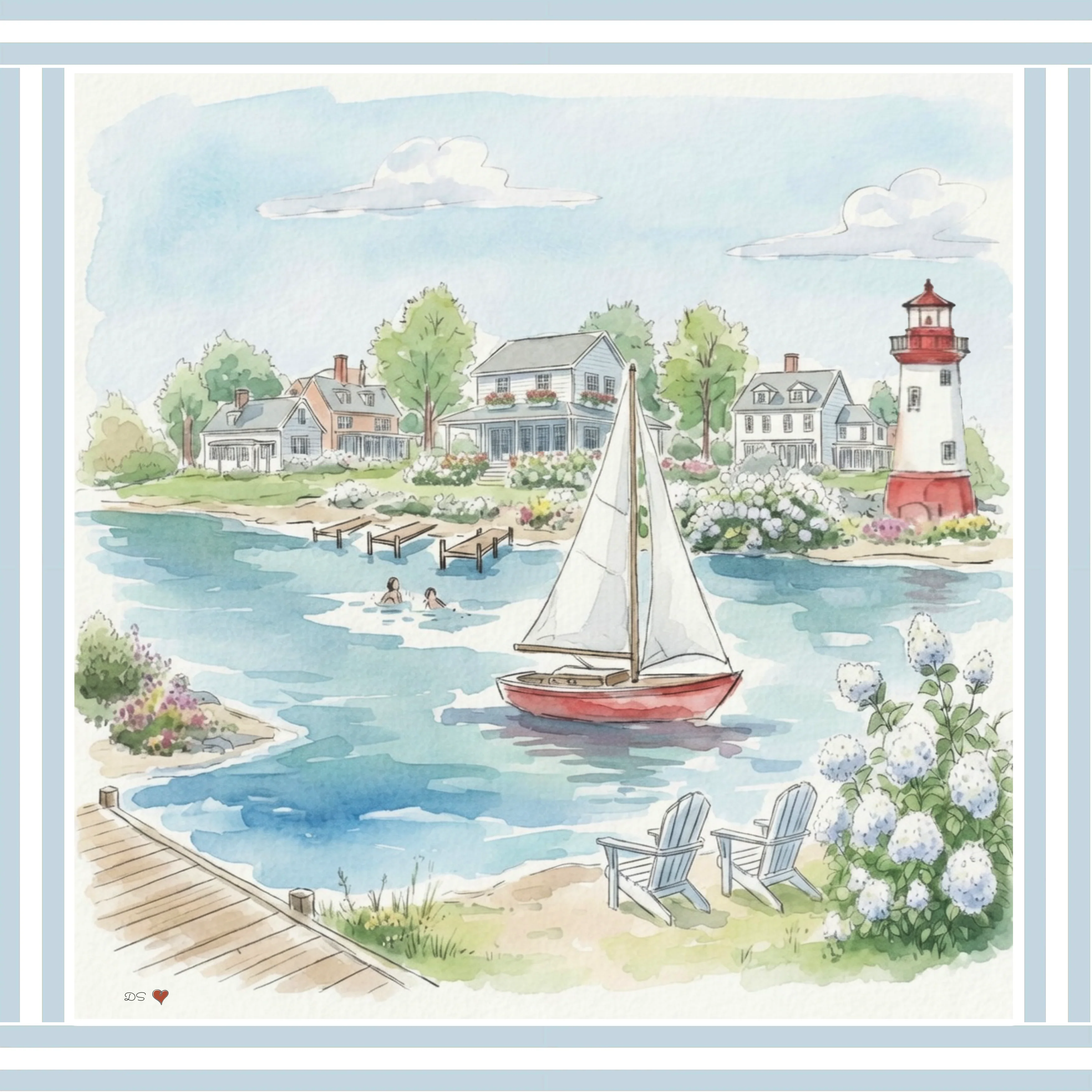New England Art Print Coastal Watercolor Mini Brass Hanging Frame Wall Decor - Image 5