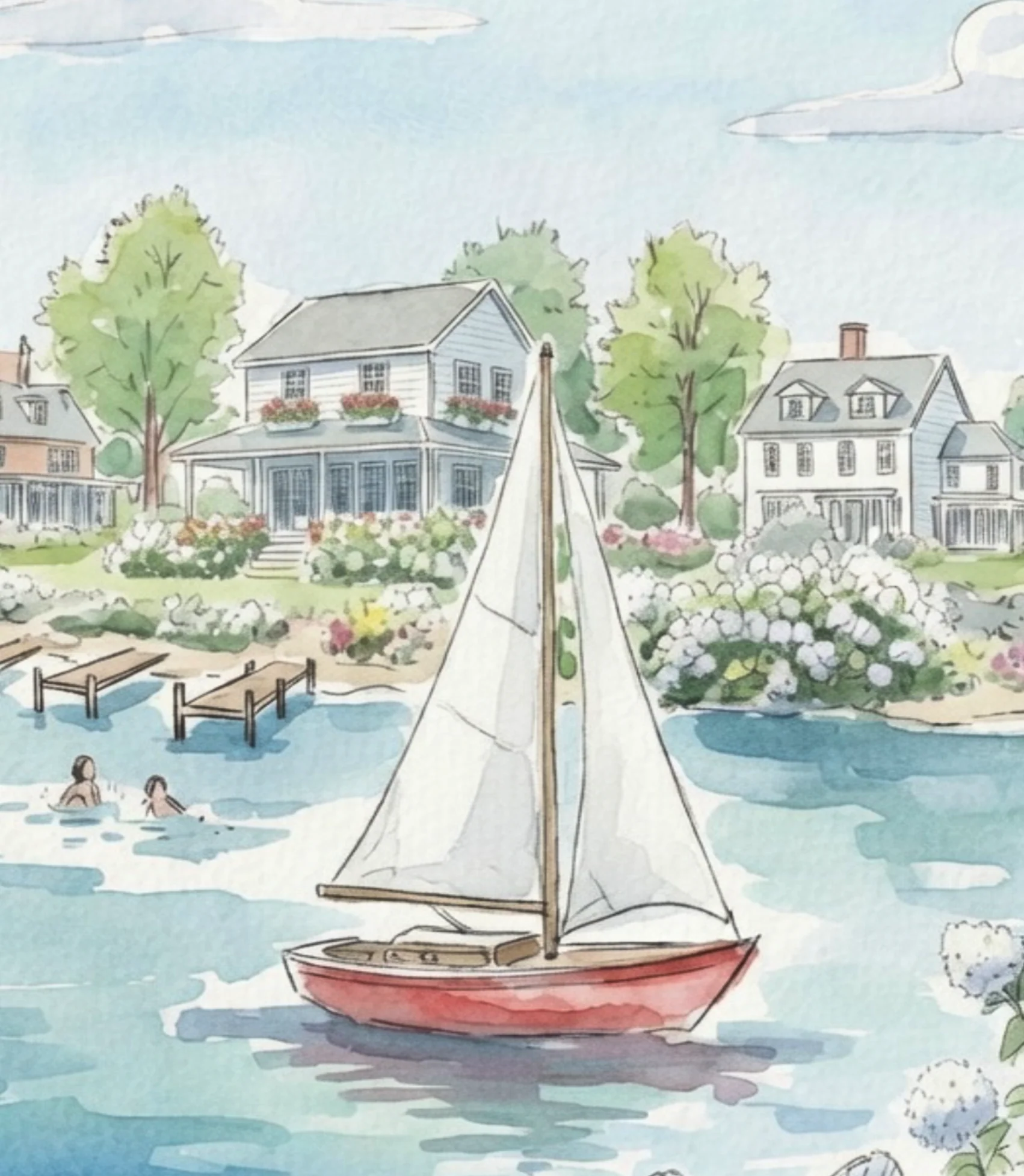 New England Art Print Coastal Watercolor Mini Brass Hanging Frame Wall Decor - Image 7