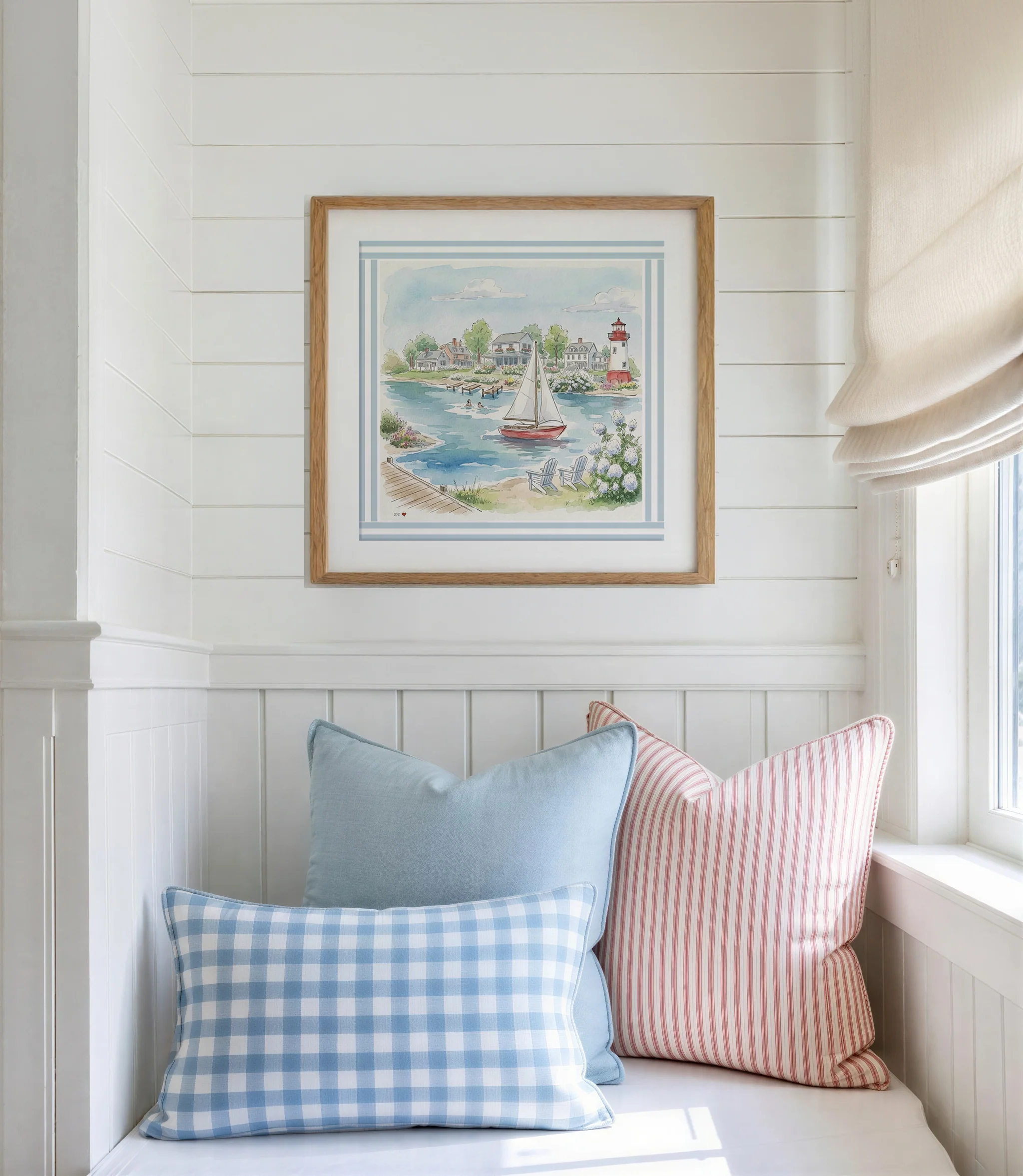 New England Art Print Coastal Watercolor Mini Brass Hanging Frame Wall Decor - Image 9