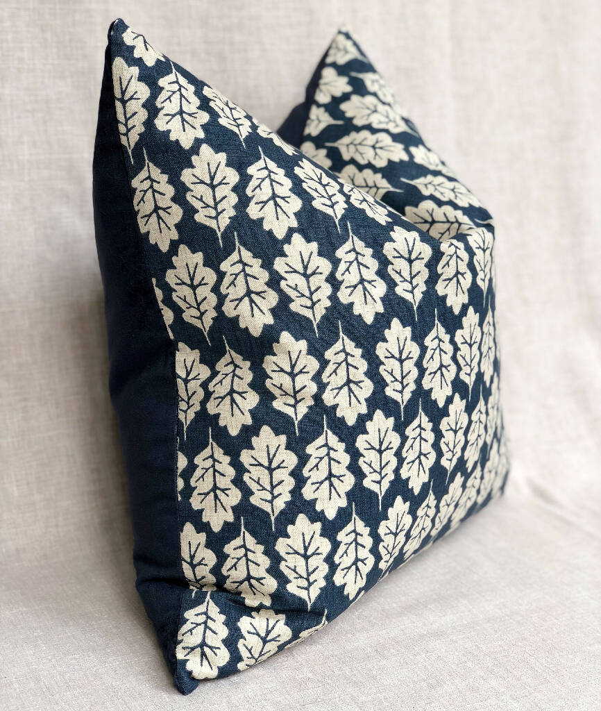 Oak Leaf & Navy Velvet-Backed Cushion - Image 5