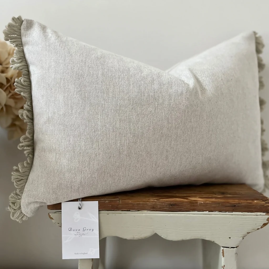 Oblong fan edge cushion in Susie Watson Beech thickweave cotton