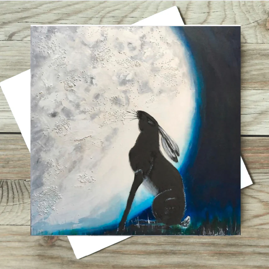 October Moon Hare Greeting Card - blank or Thinking of You caption