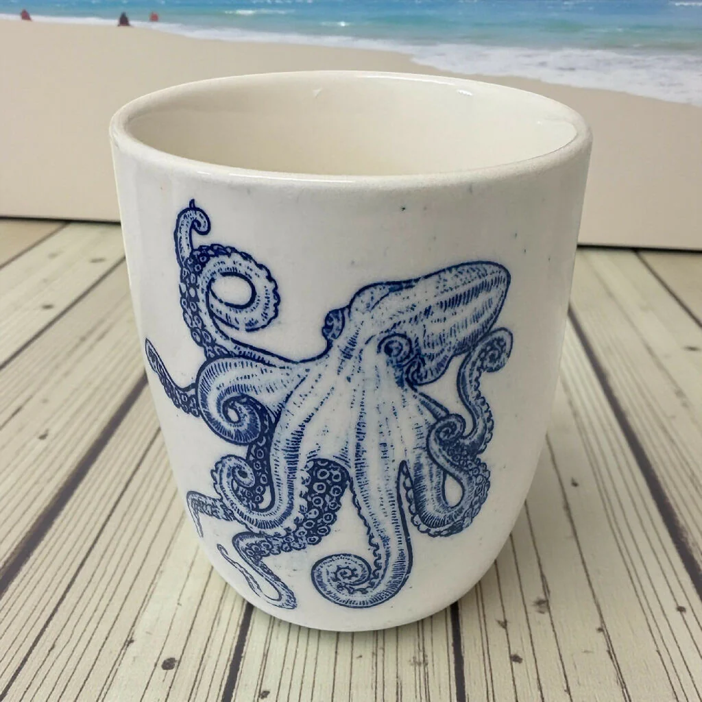 Octopus Stoneware Candle Mug | Reusable Coastal Hug Mug - Image 3
