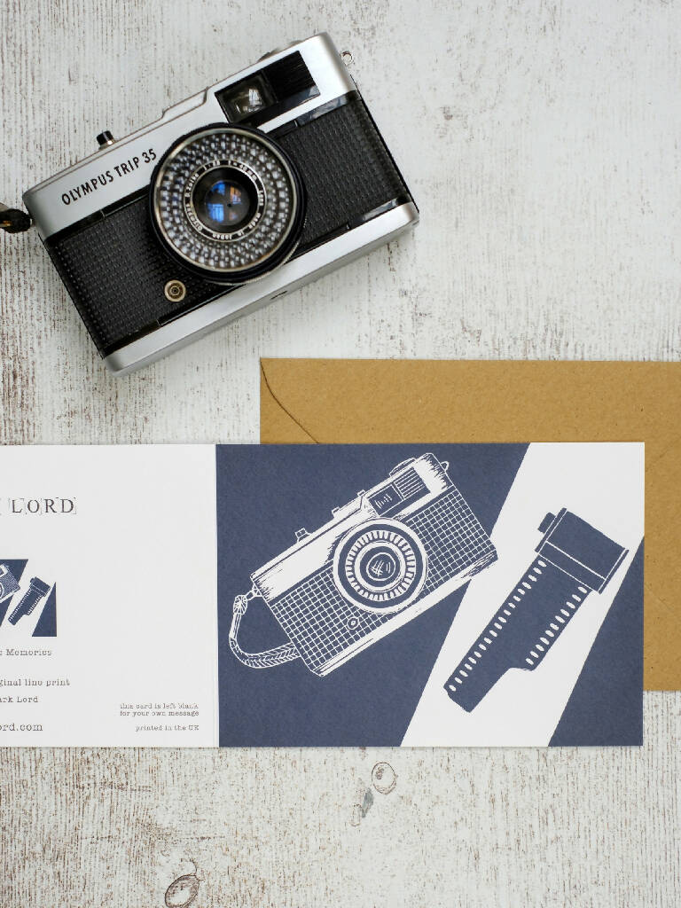 Olympus Trip and Roll of Film A6 Lino Print Greeting Card - Image 3