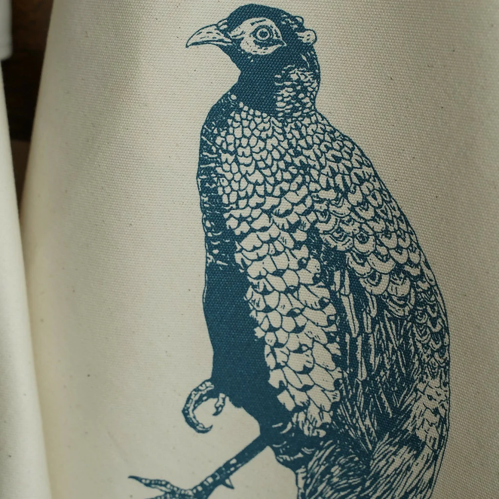 Organic Cotton Pheasant Tea Towel - Blue Print - Image 2