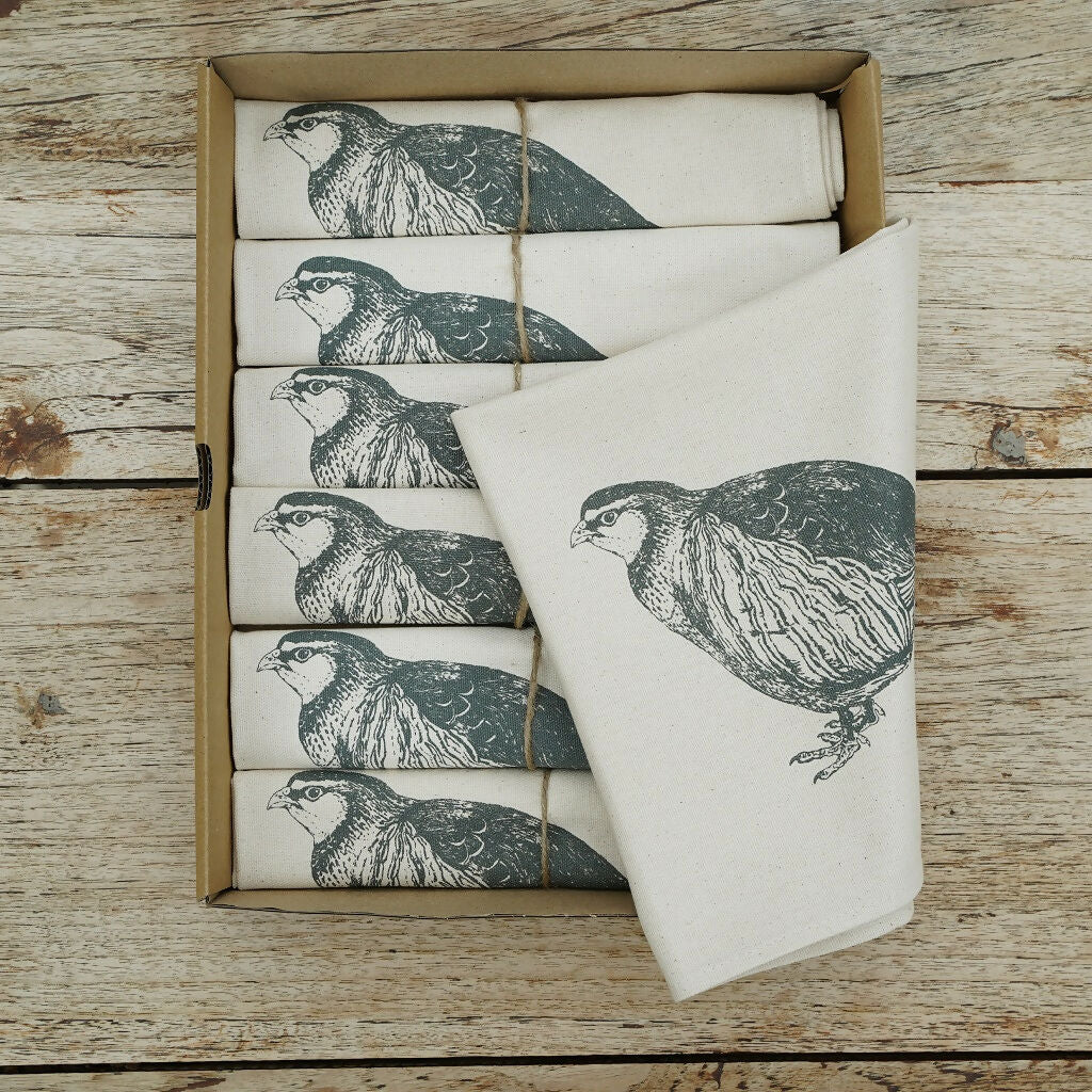 Organic Cotton Red-Legged Partridge Napkin – Boxed Set of 6 - Image 2