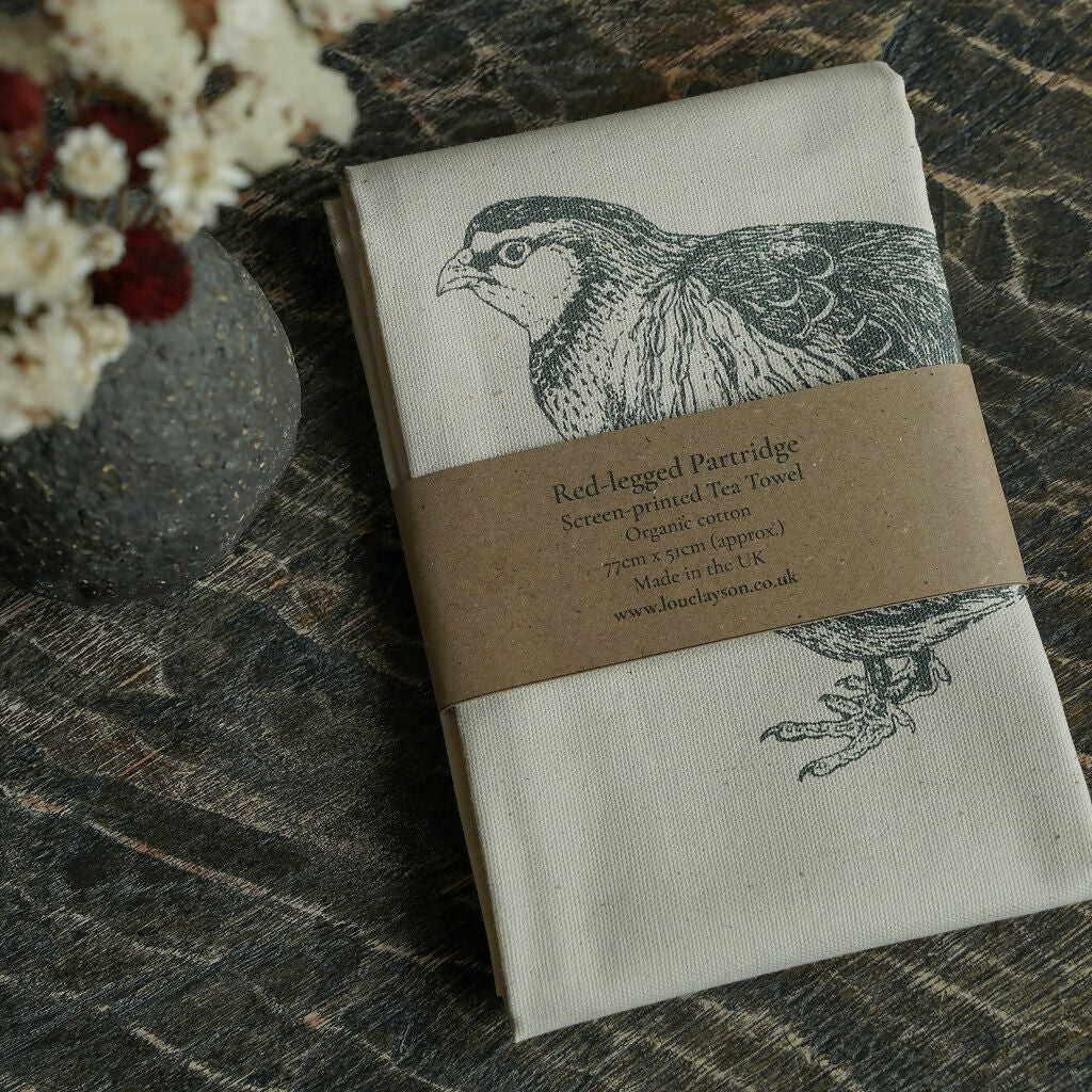 Organic Cotton Red-Legged Partridge Tea Towel