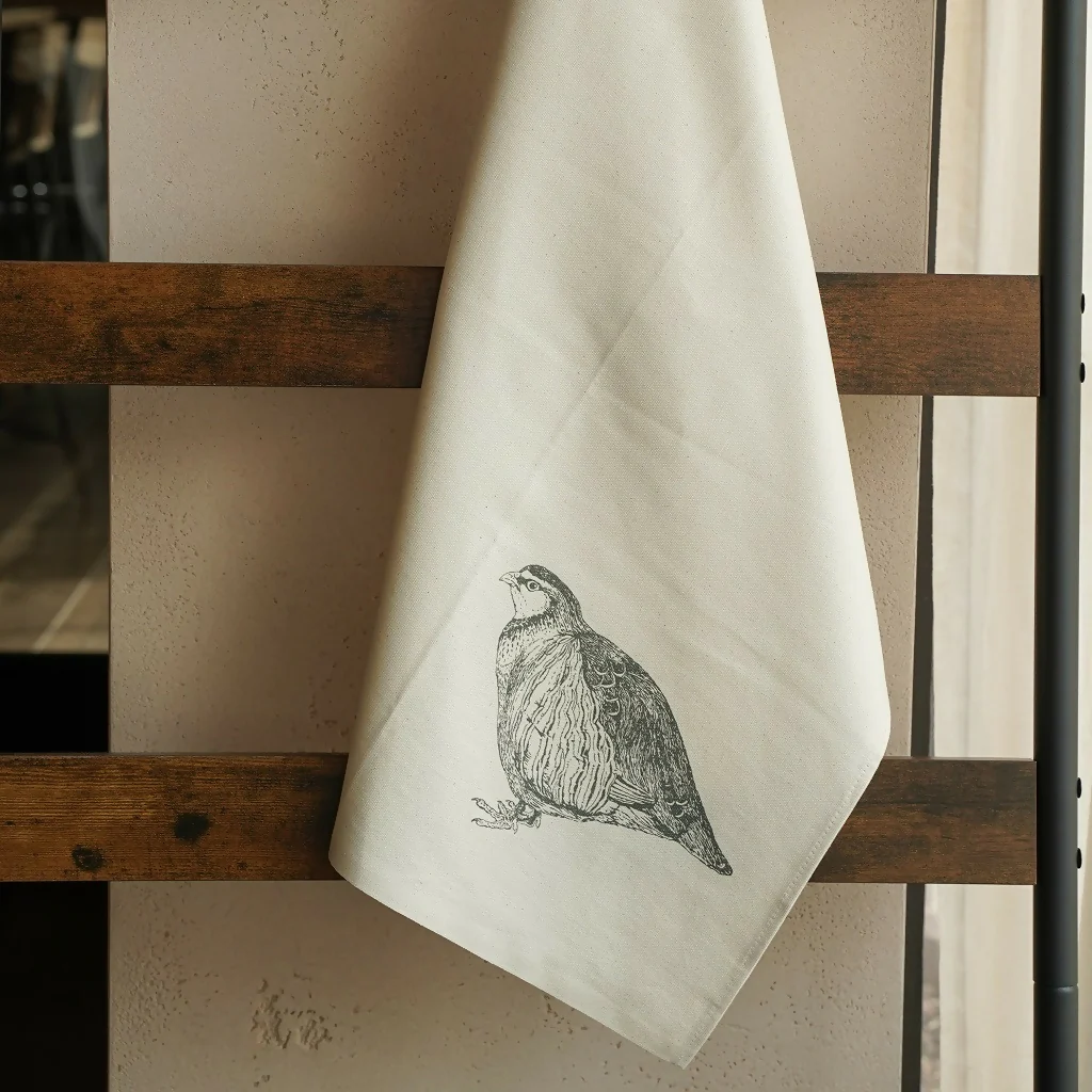 Organic Cotton Red-Legged Partridge Tea Towel - Image 2