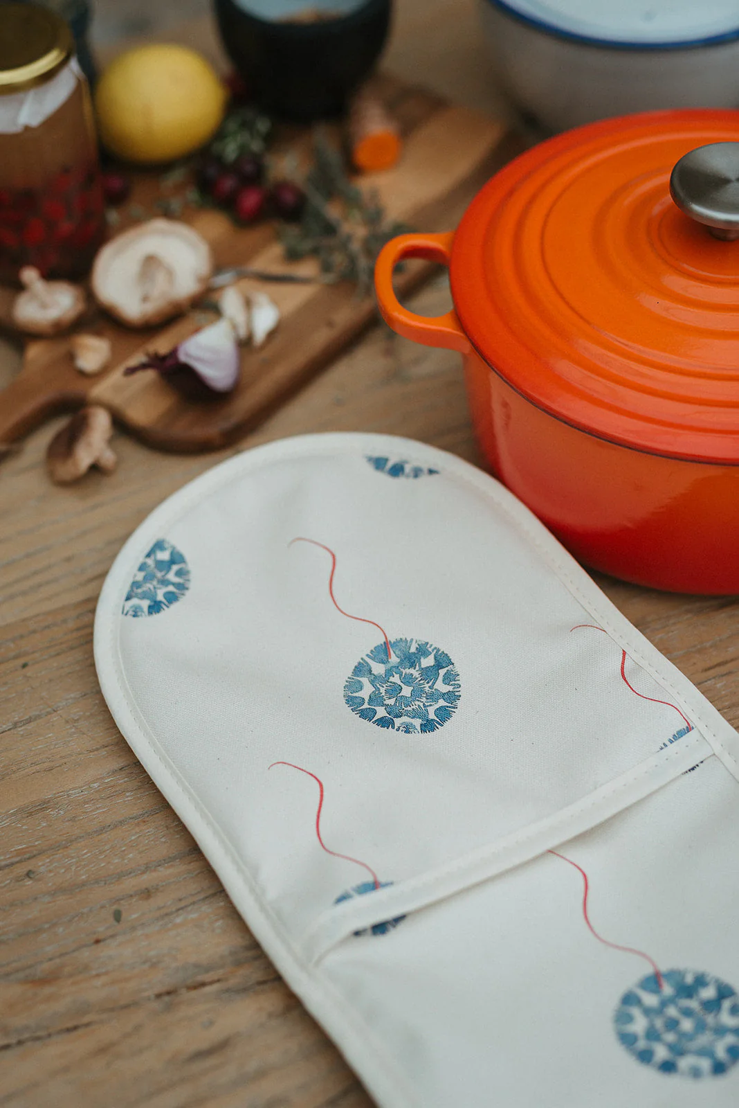 Organic Double Oven Glove - Machair Floret Blue - Image 3