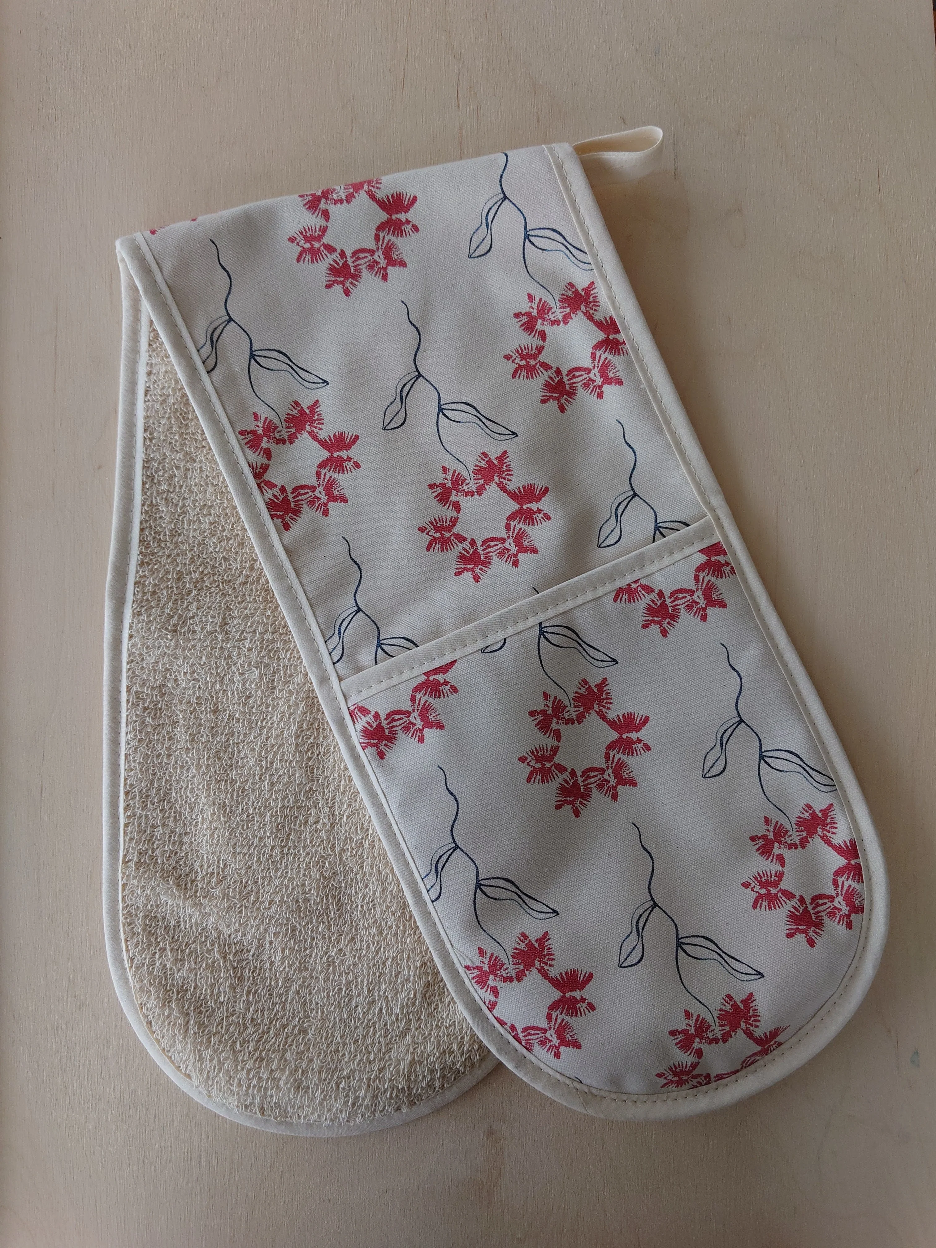 Organic Double Oven Glove - Machair Flower Red - Image 2