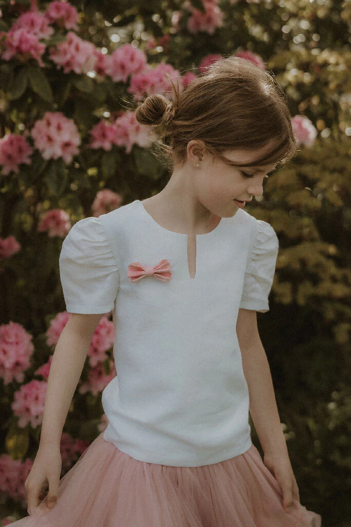 Organic Linen V-neck Blouse with Ruffle Sleeves - Image 2