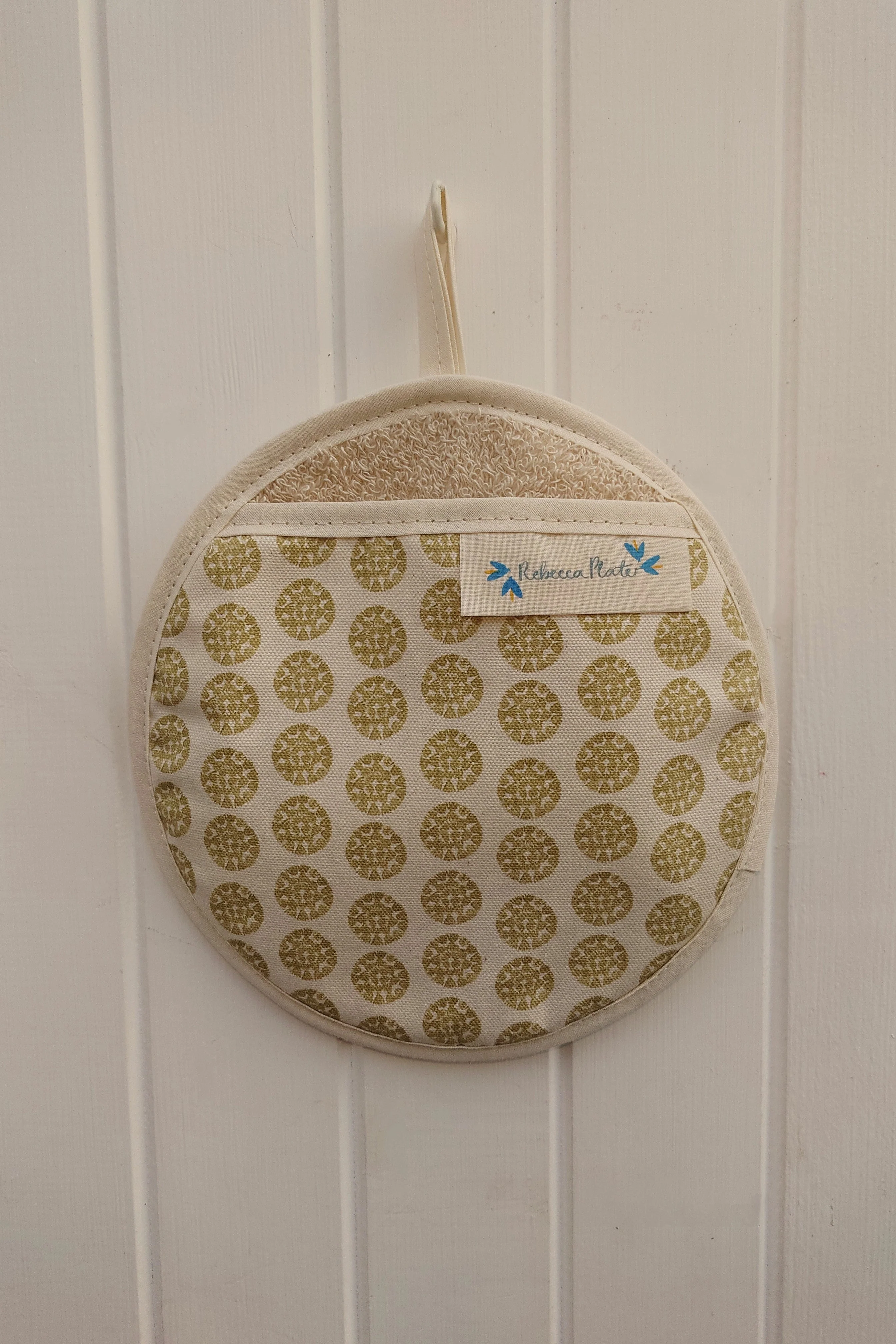 Organic Pot Grab and Oven Mitt - Machair Clock Gold Green - Image 2