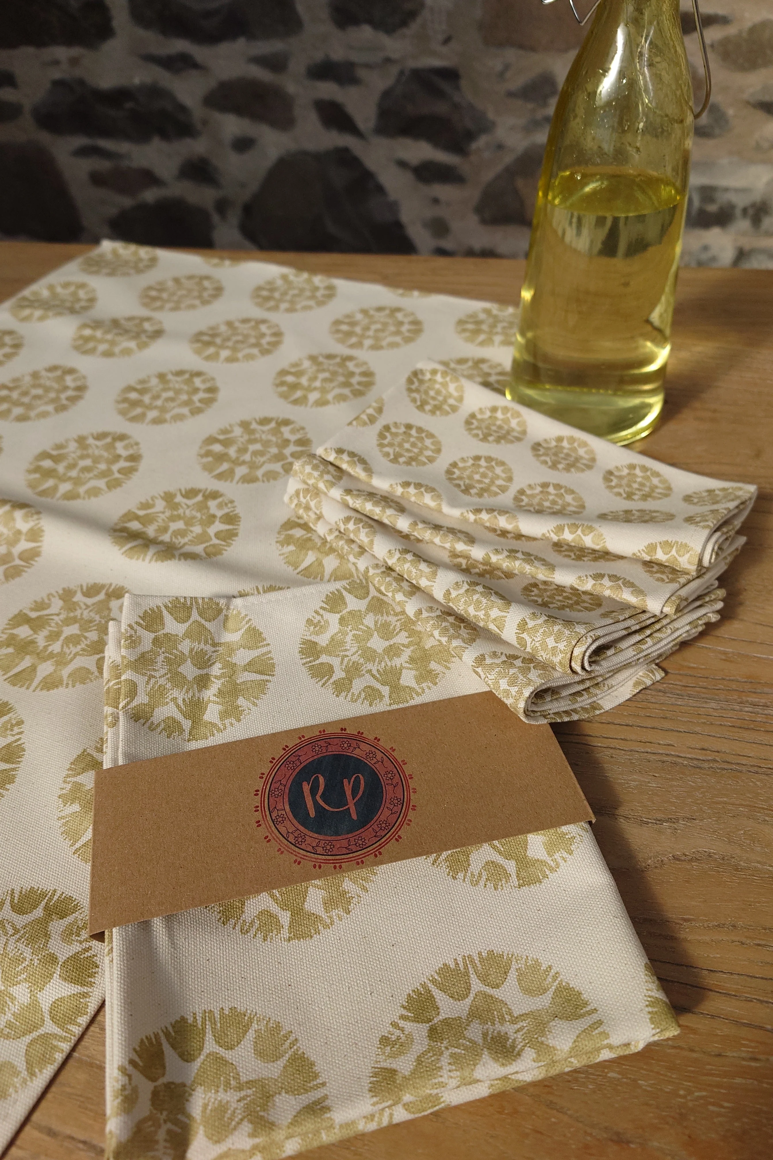 Organic Tea Towel - Machair Clock Gold Green - Image 2