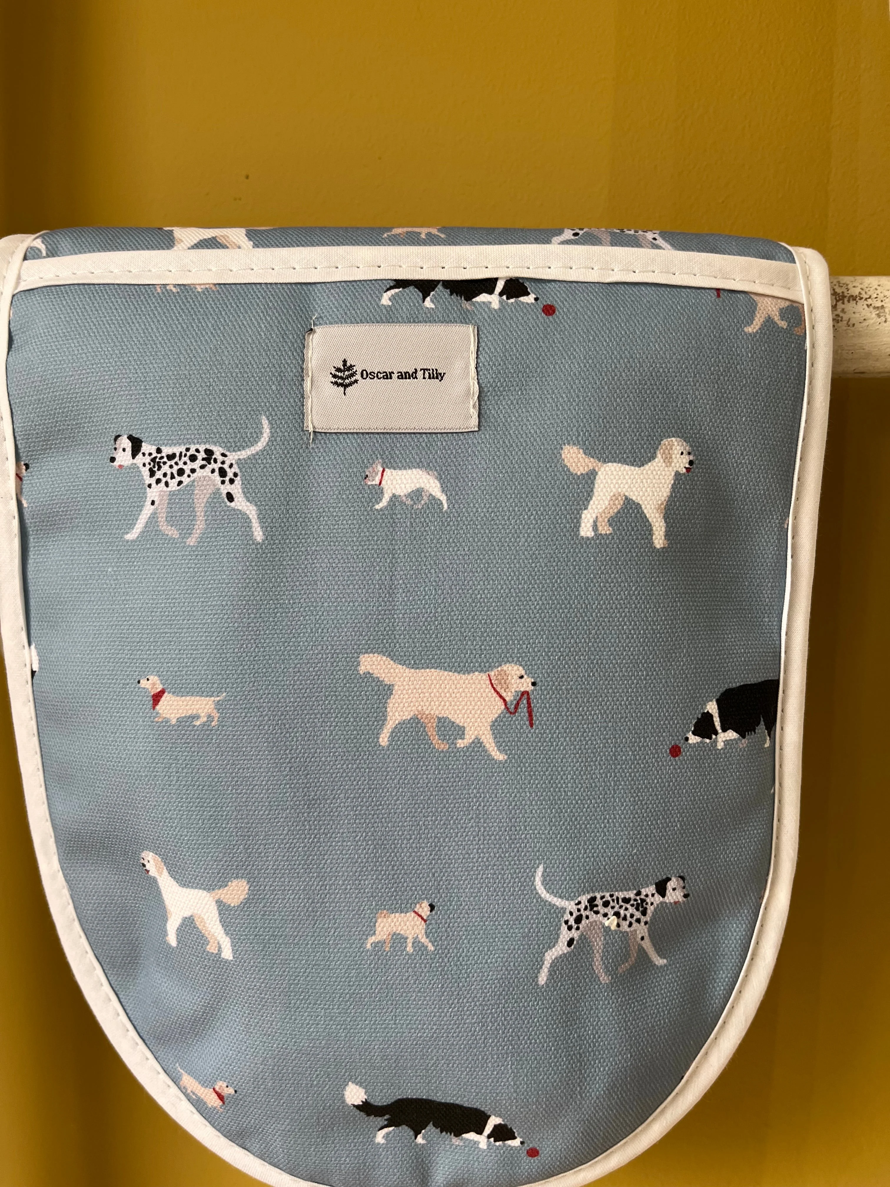 'Mad About Dogs' Oven Gloves in Sage or Blue