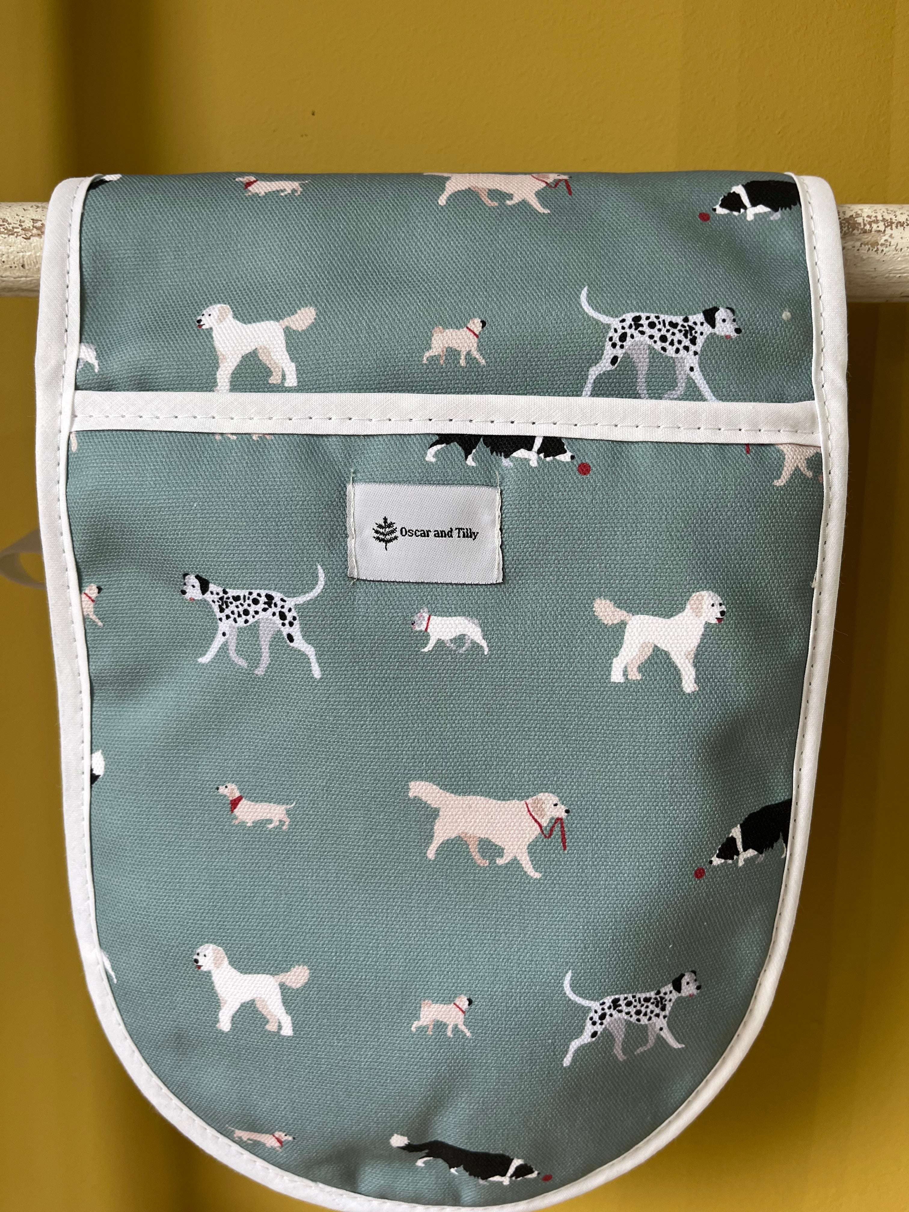 'Mad About Dogs' Oven Gloves in Sage or Blue - Image 2