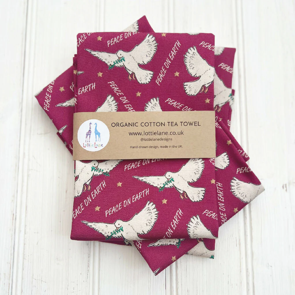 'Peace On Earth' Christmas Organic Cotton Tea Towel - Image 3
