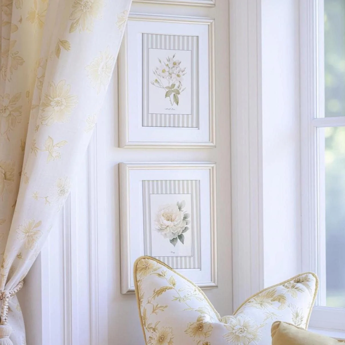 Peony Watercolor Illustration framed by a Sage Green Striped Border - Image 3