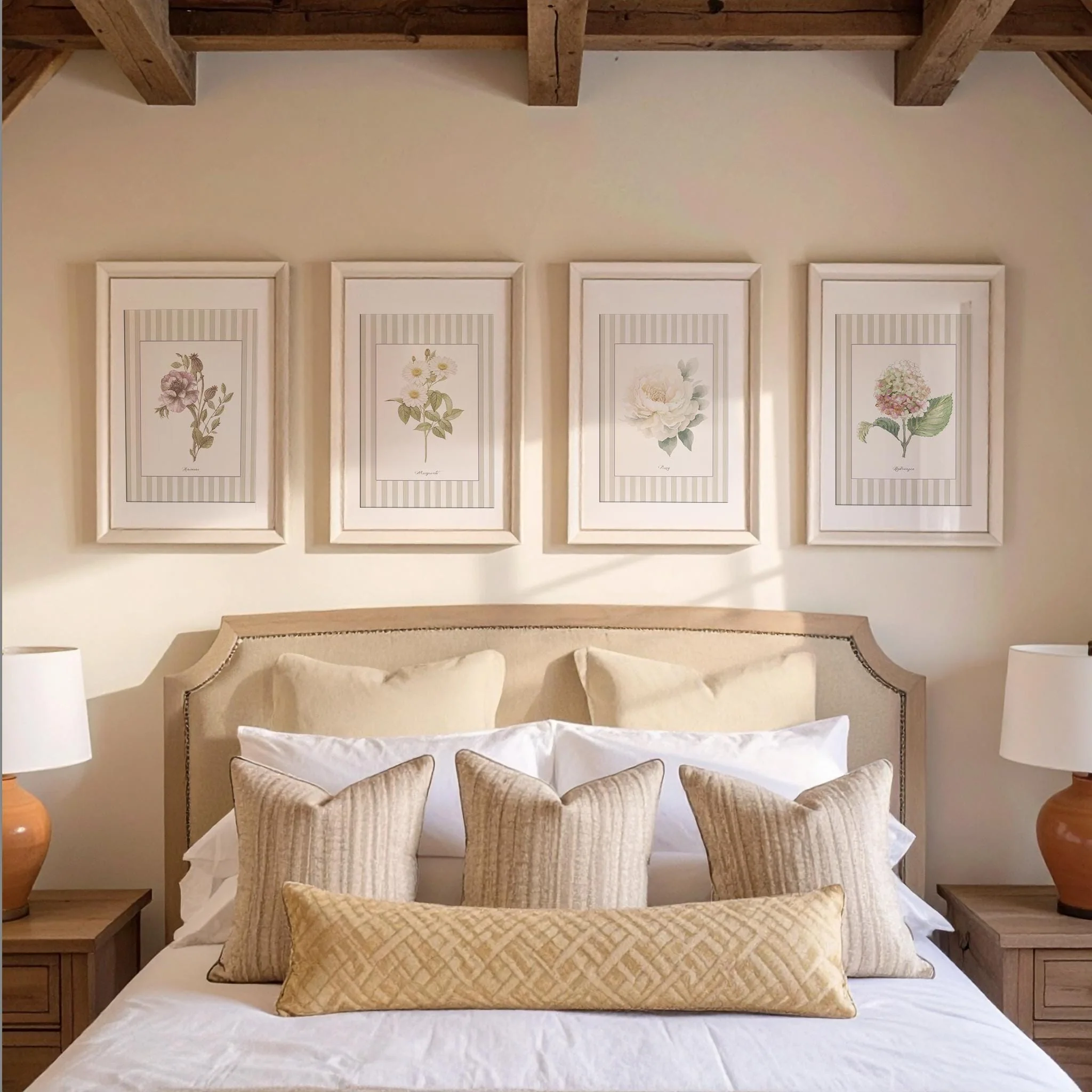 Peony Watercolor Illustration framed by a Sage Green Striped Border - Image 6