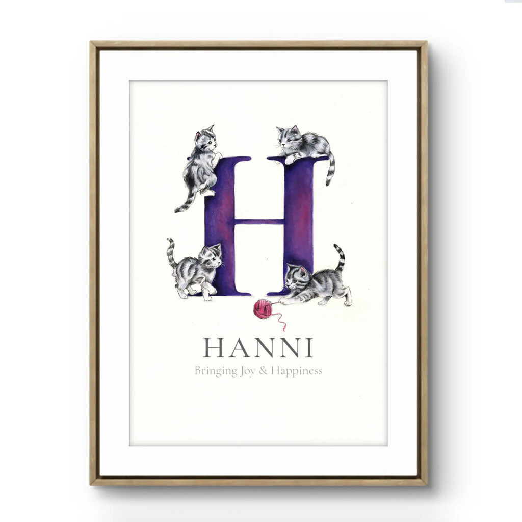 Personalised Hand-Painted Name Illustration – Bespoke Nursery & Christening Keepsake (A4 Mounted) - Image 2