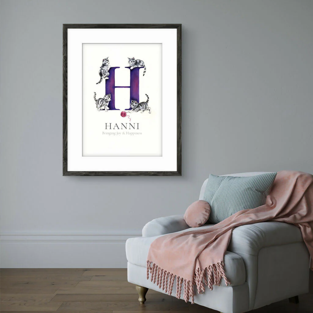 Personalised Hand-Painted Name Illustration – Bespoke Nursery & Christening Keepsake (A4 Mounted) - Image 3
