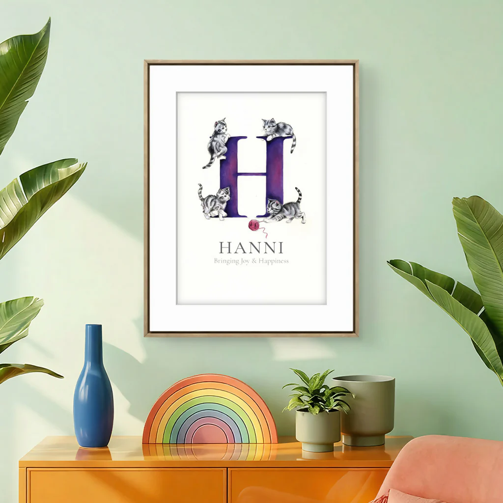 Personalised Hand-Painted Name Illustration – Bespoke Nursery & Christening Keepsake (A4 Mounted) - Image 4