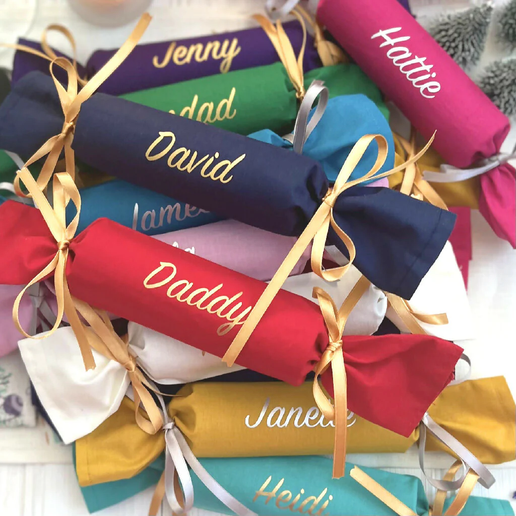 Personalised Reusable Organic Cotton Fabric Christmas Crackers - Image 4